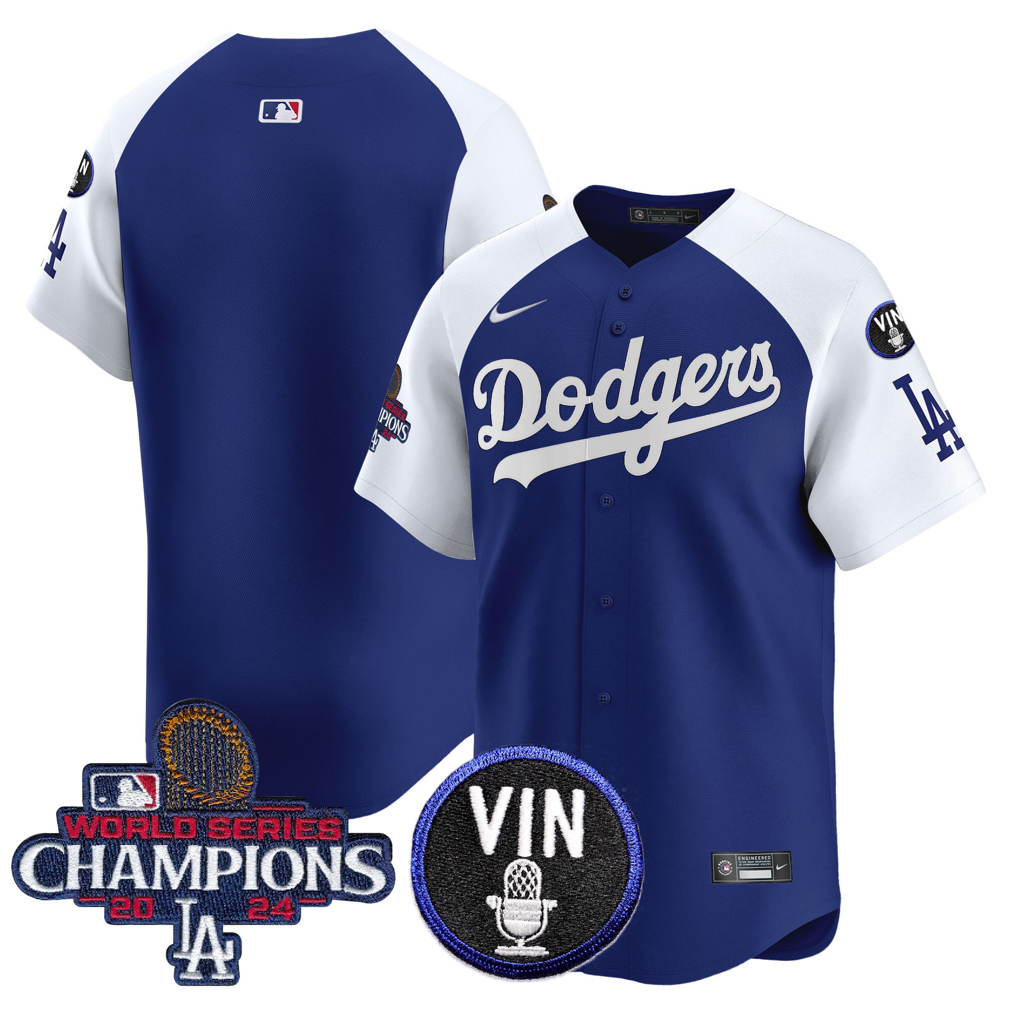 Men's Los Angeles Dodgers 2024 World Series Champions Patch Vapor Premier Limited Alternate Royal Jersey V3 - All Stitched