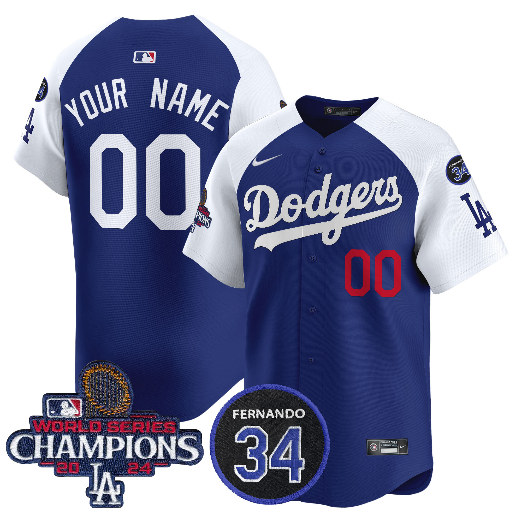 Men's Los Angeles Dodgers 2024 World Series Champions Patch Vapor Premier Limited Custom Alternate Royal Jersey V2 - All Stitched
