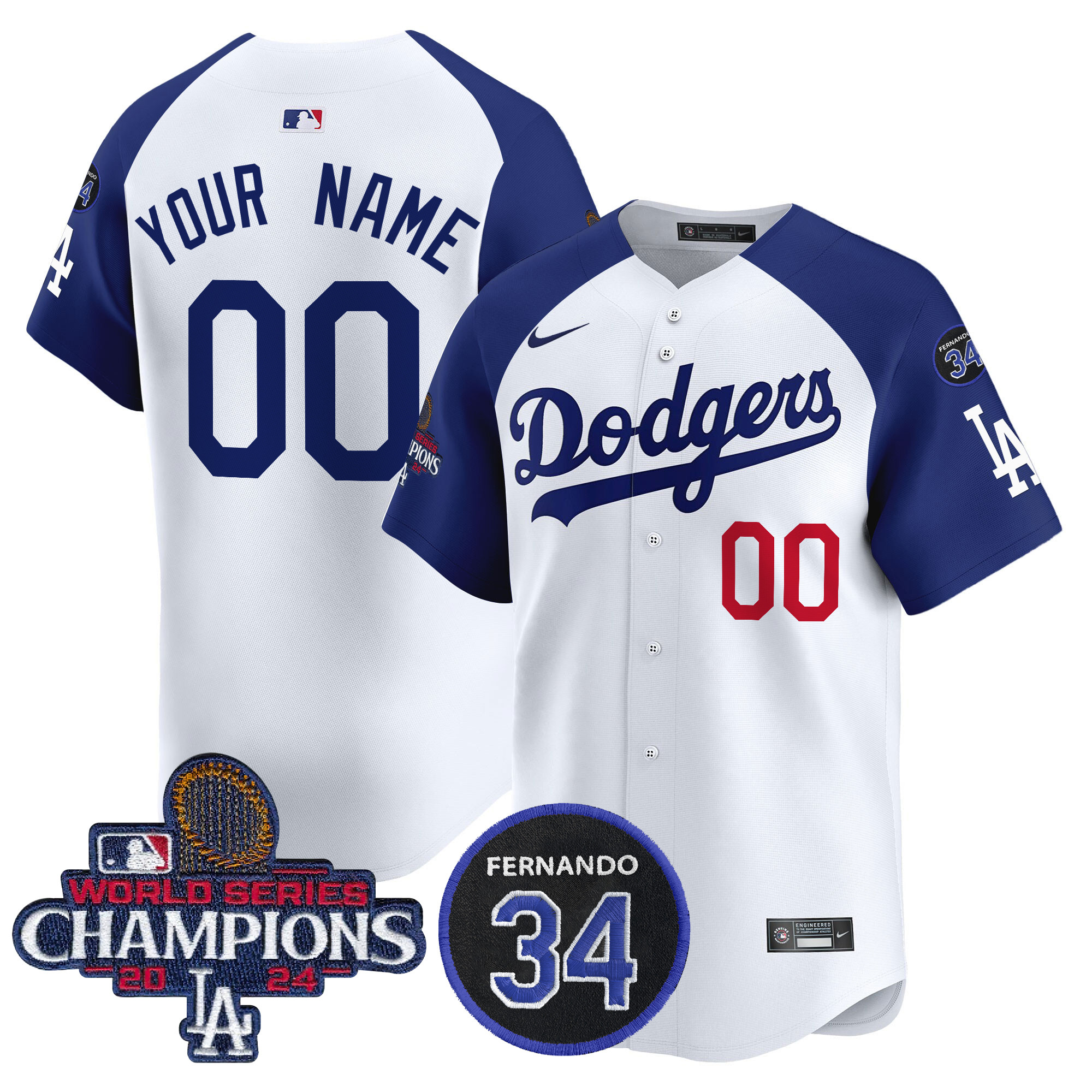 Men's Los Angeles Dodgers 2024 World Series Champions Patch Vapor Premier Limited Custom Alternate White Jersey V2 - All Stitched