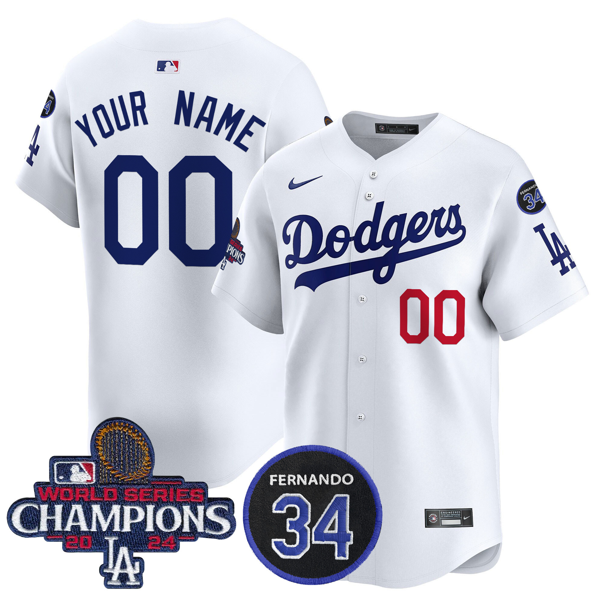 Men's Los Angeles Dodgers 2024 World Series Champions Patch Vapor Premier Limited Custom White Jersey V2 - All Stitched