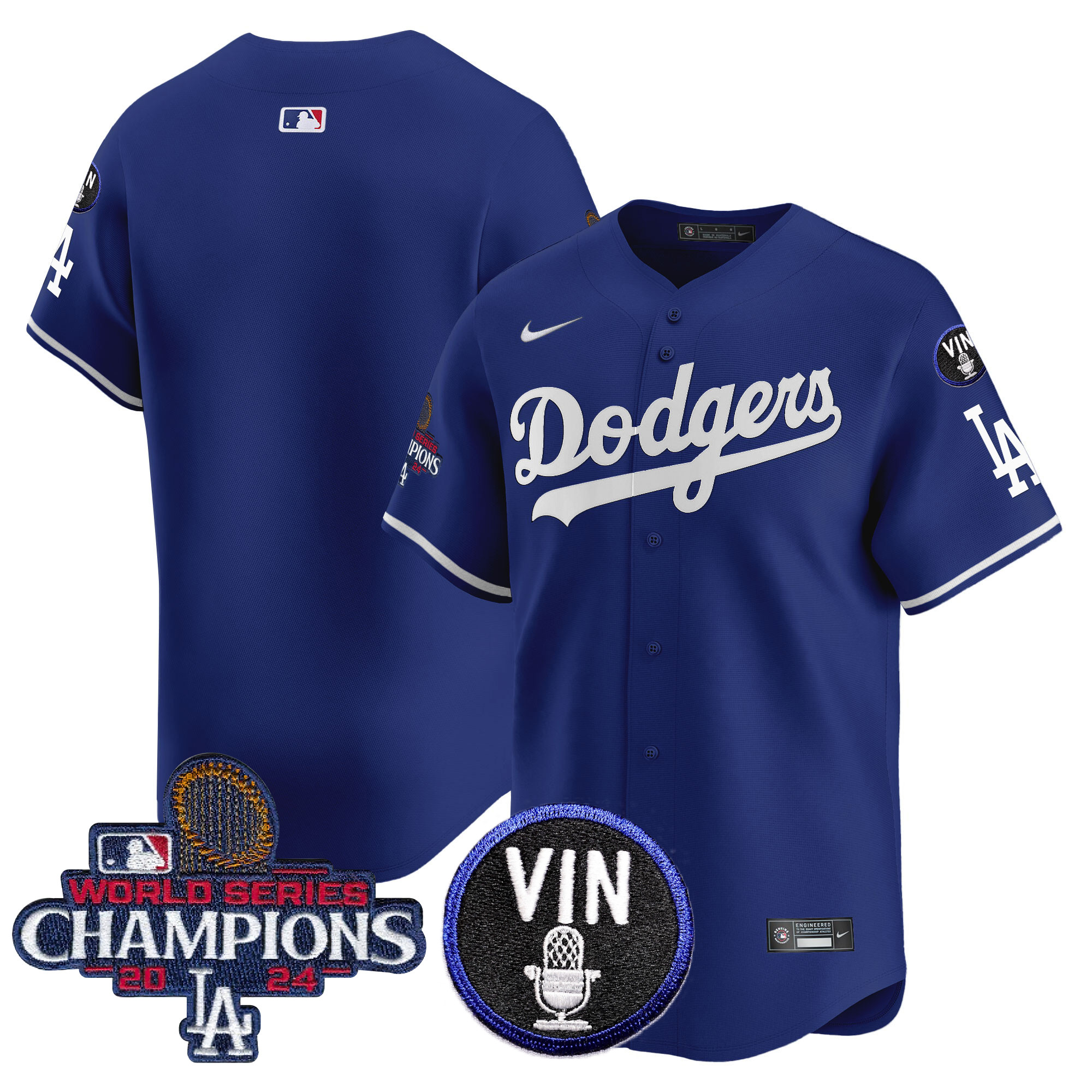 Men's Los Angeles Dodgers 2024 World Series Champions Patch Vapor Premier Limited Royal Jersey V3 - All Stitched