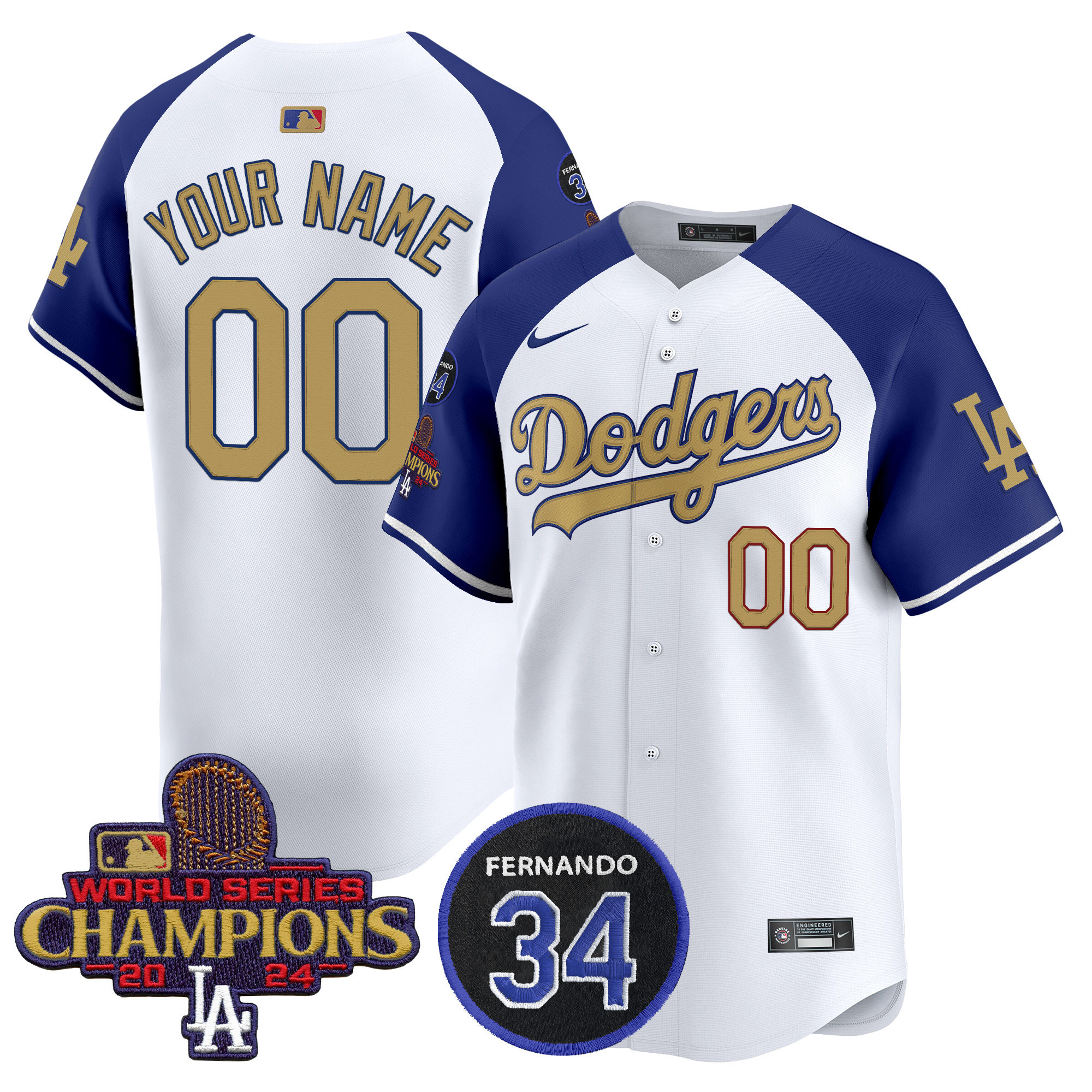 Men's Los Angeles Dodgers 2025 #34 Fernando Patch Gold Vapor Premier Limited Custom Alternate Jersey - All Stitched