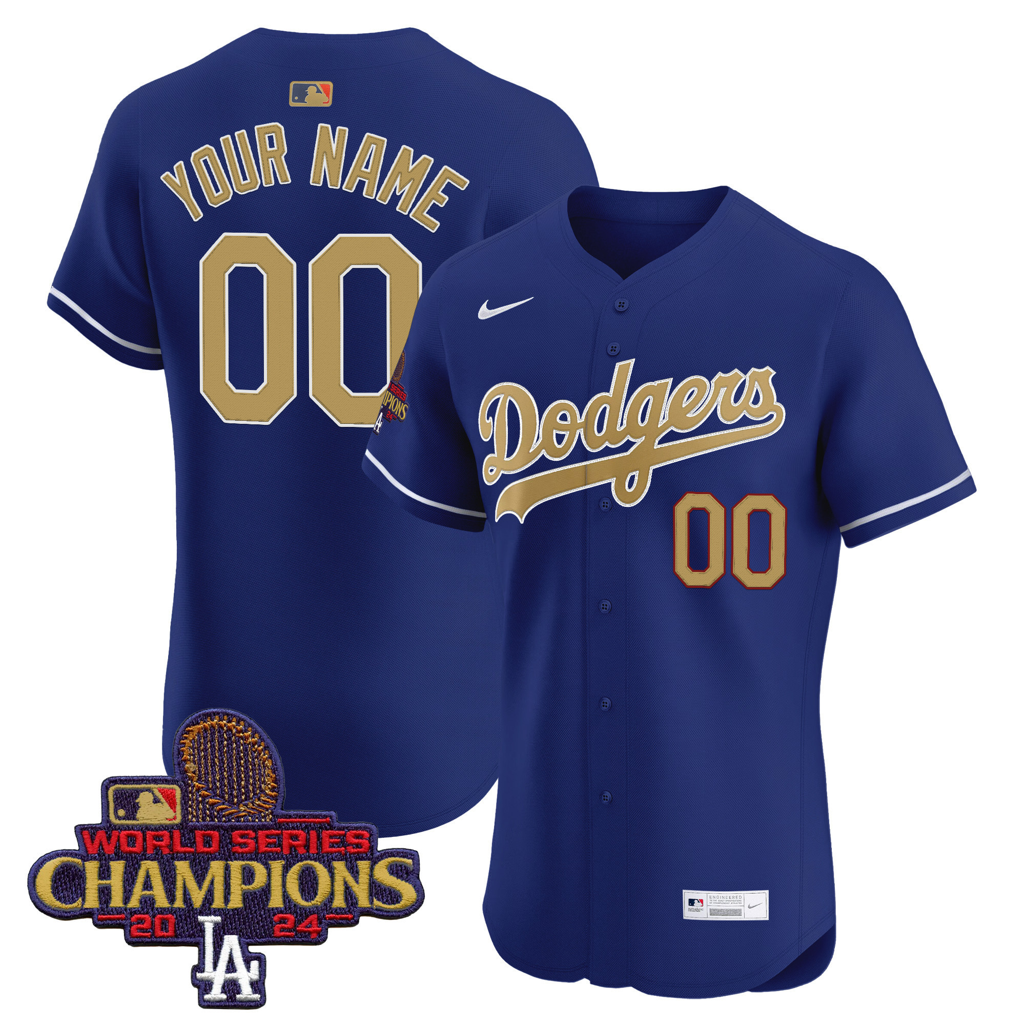Men's Los Angeles Dodgers 2025 Gold Vapor Premier Elite Custom Royal Jersey - All Stitched