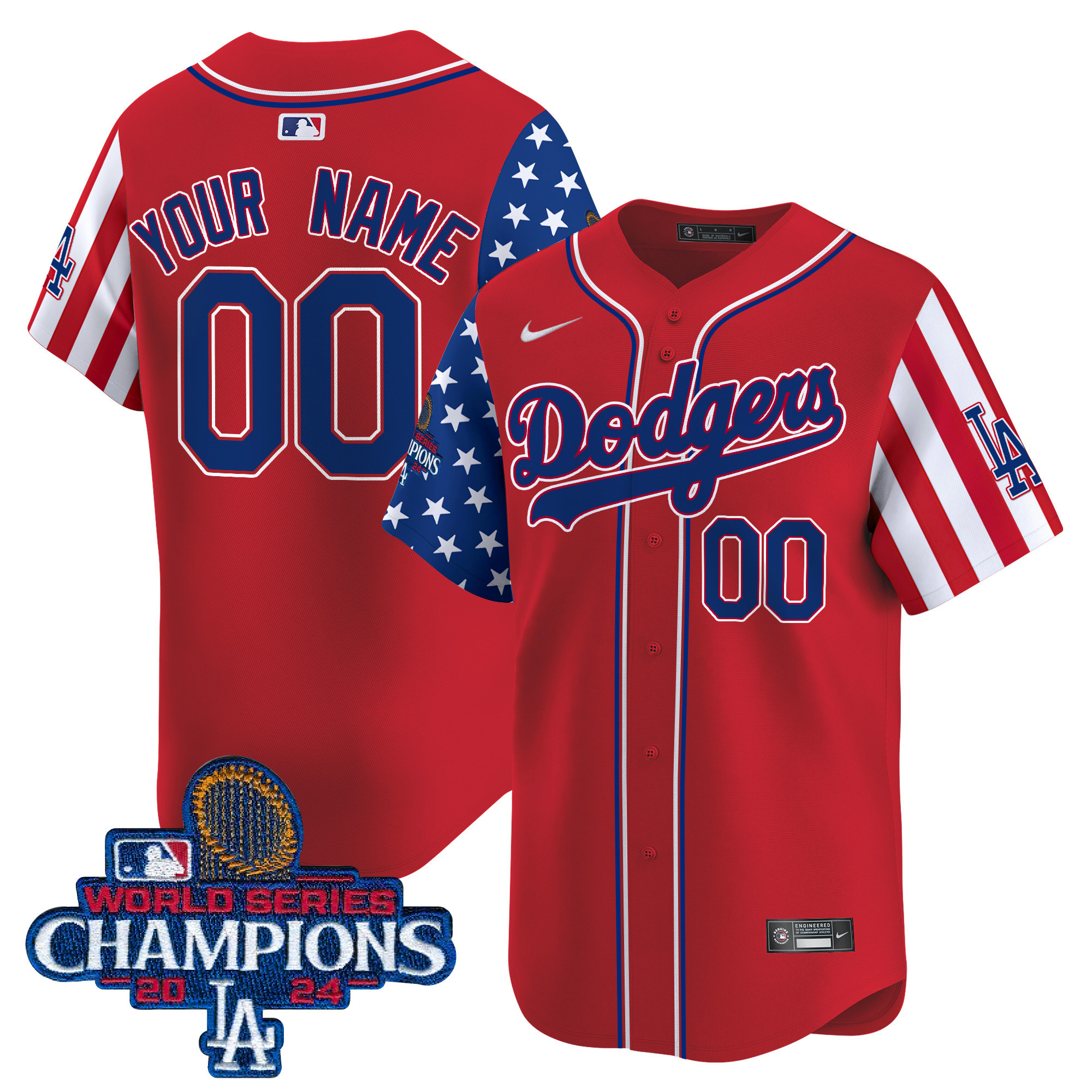 Men's Los Angeles Dodgers American Style 2024 World Series Champions Vapor Premier Limited Custom Red Jersey - All Stitched