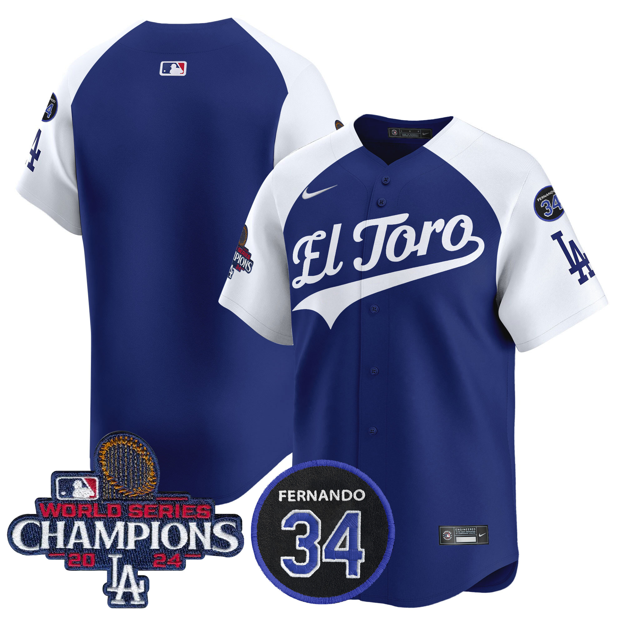 Men's Los Angeles Dodgers El Toro 2024 World Series Champions Patch Vapor Premier Limited Alternate Royal Jersey - All Stitched