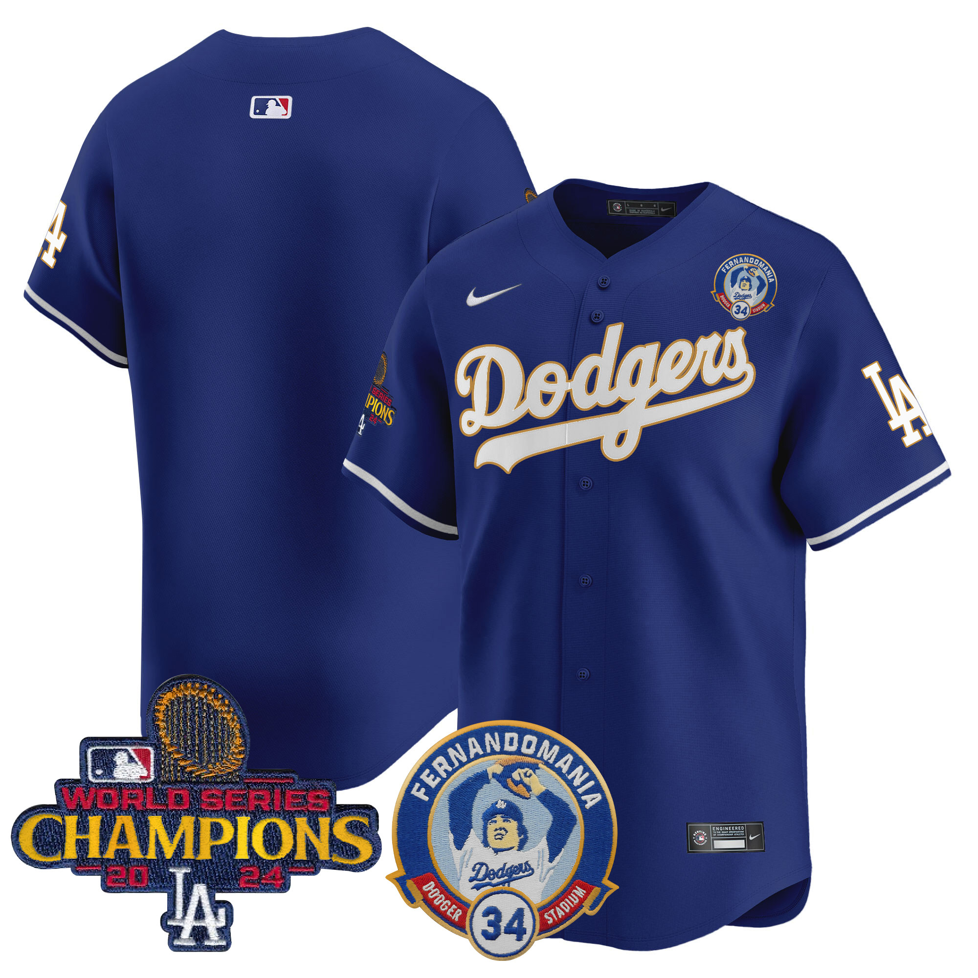Men's Los Angeles Dodgers Fernando & 2024 World Series Champions Patch Vapor Premier Limited Royal Jersey - All Stitched