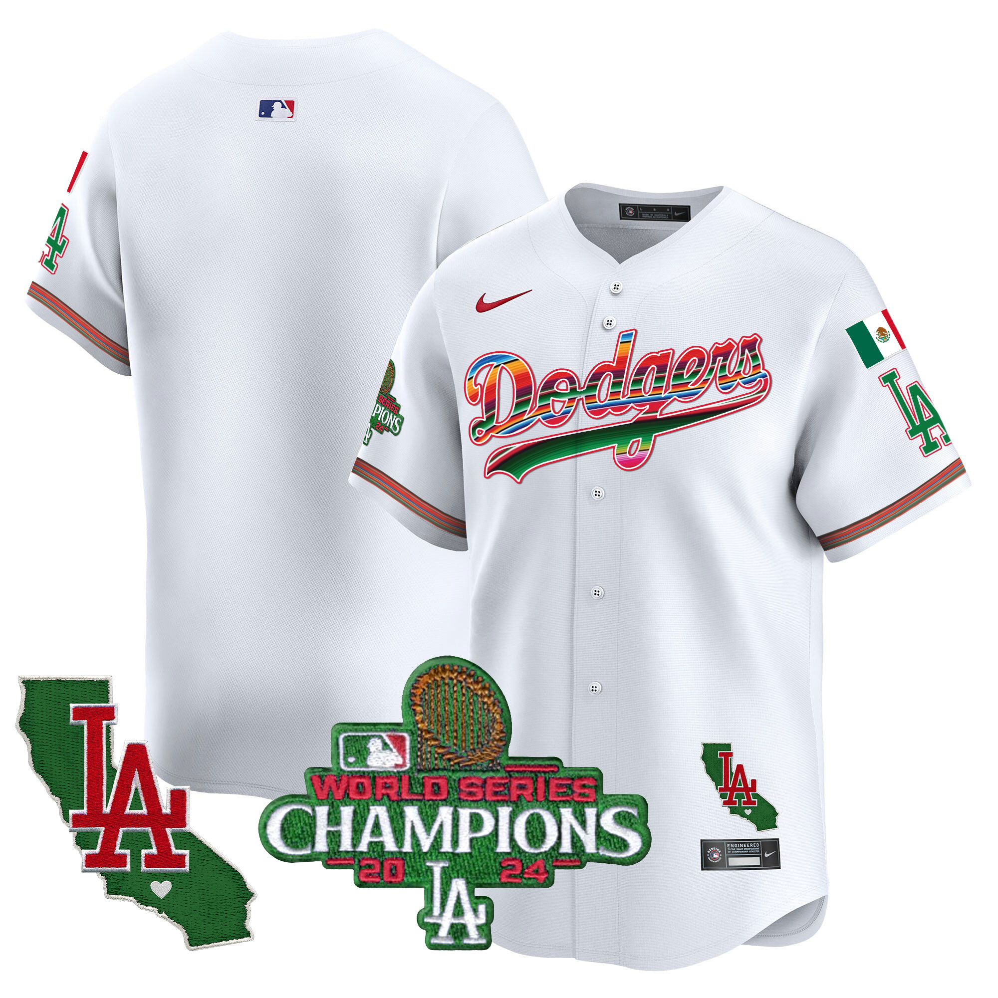 Men's Los Angeles Dodgers Mexico 2024 World Series Champions Vapor Premier Limited White Jersey - All Stitched