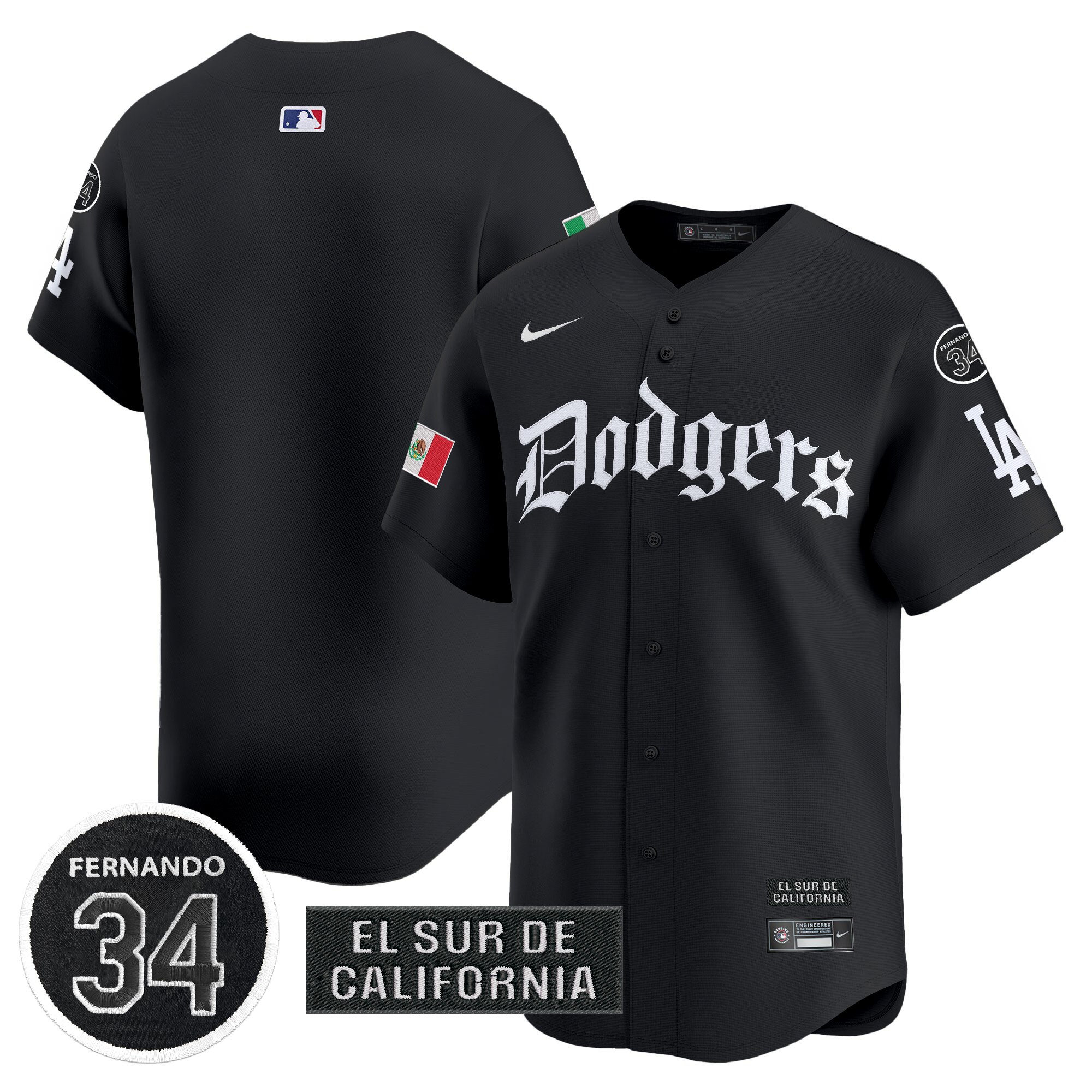 Men's Los Angeles Dodgers Mexico 2025 LA Gothic Style Vapor Premier Limited Black Jersey V2 - All Stitched