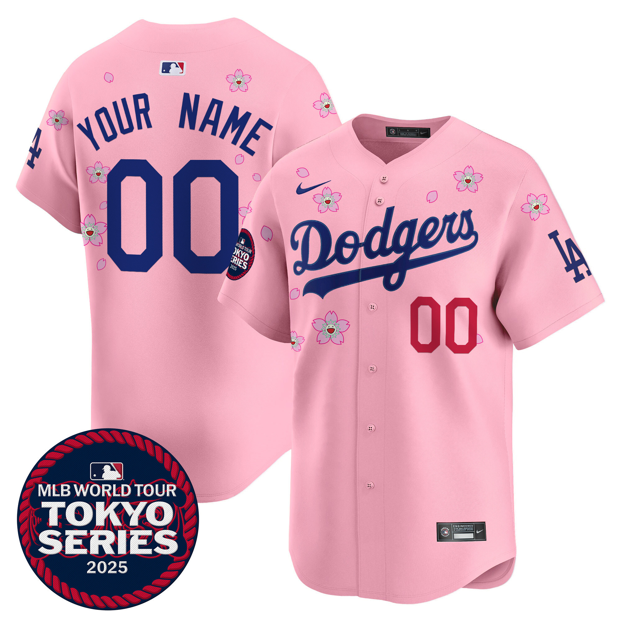 Men's Los Angeles Dodgers Tokyo Series 2025 Vapor Premier Limited Custom Cherry Blossom Jersey - Stitched