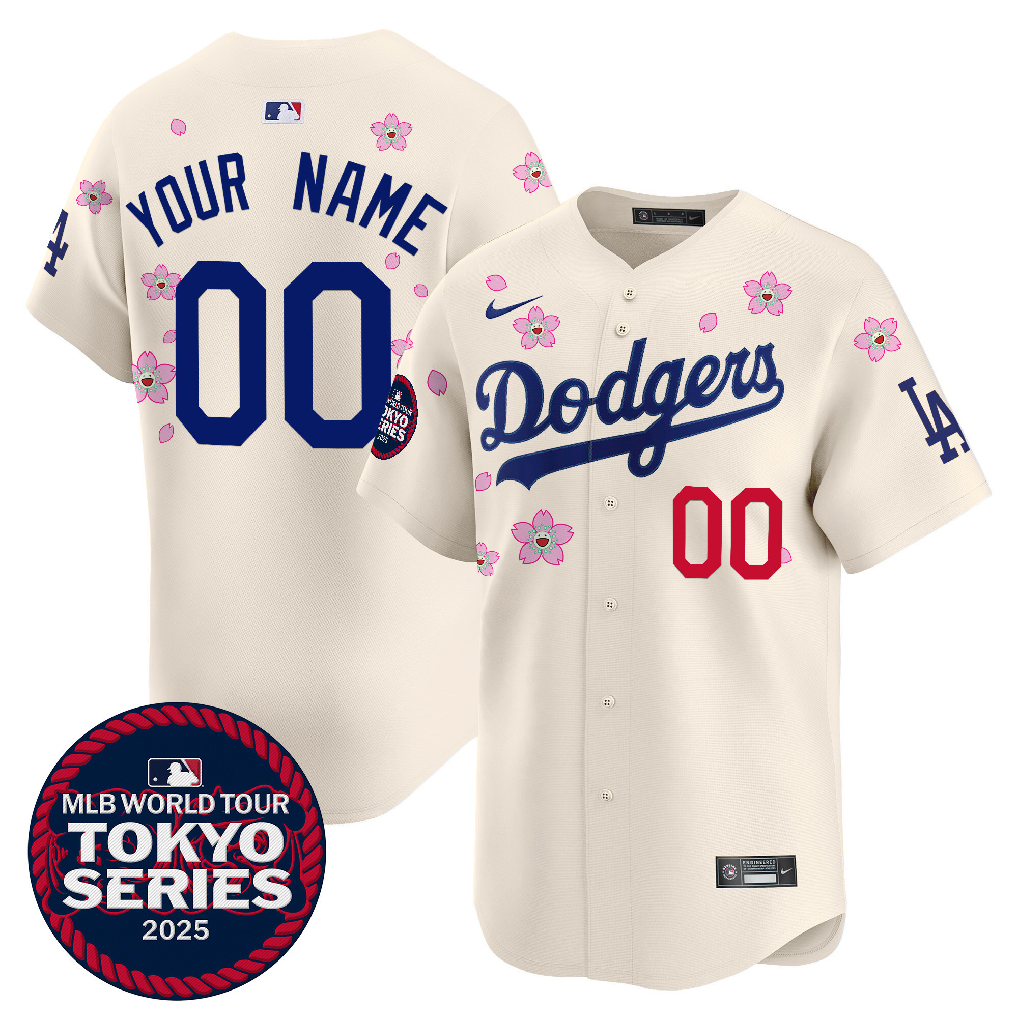 Men's Los Angeles Dodgers Tokyo Series 2025 Vapor Premier Limited Custom Cream Jersey - Stitched