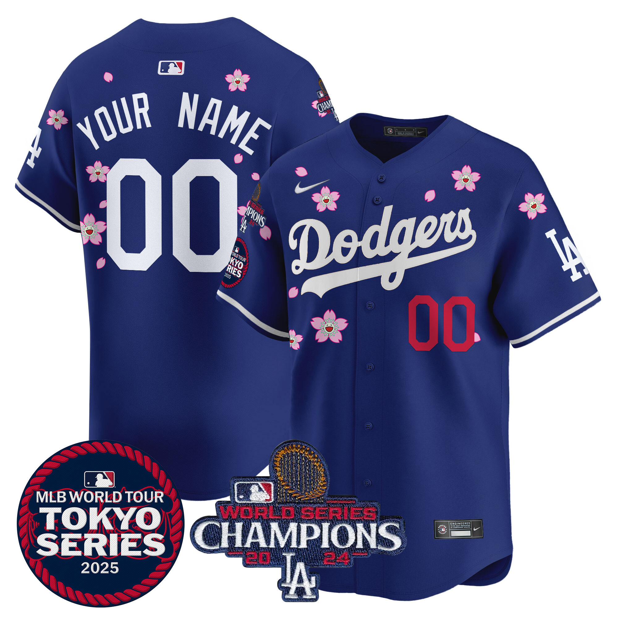 Men's Los Angeles Dodgers Tokyo Series 2025 World Series Champions Patch Vapor Premier Limited Custom Royal Jersey - Stitched