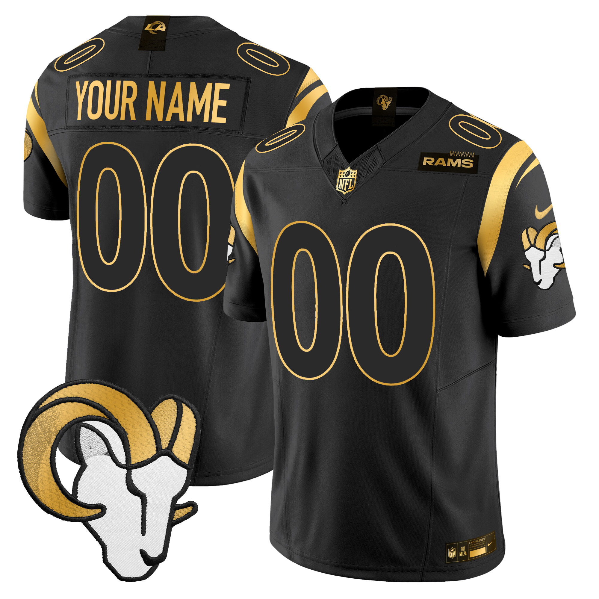 Men's Los Angeles Rams 2024 Gold Vapor Limited Custom Black Gold Jersey - All Stitched