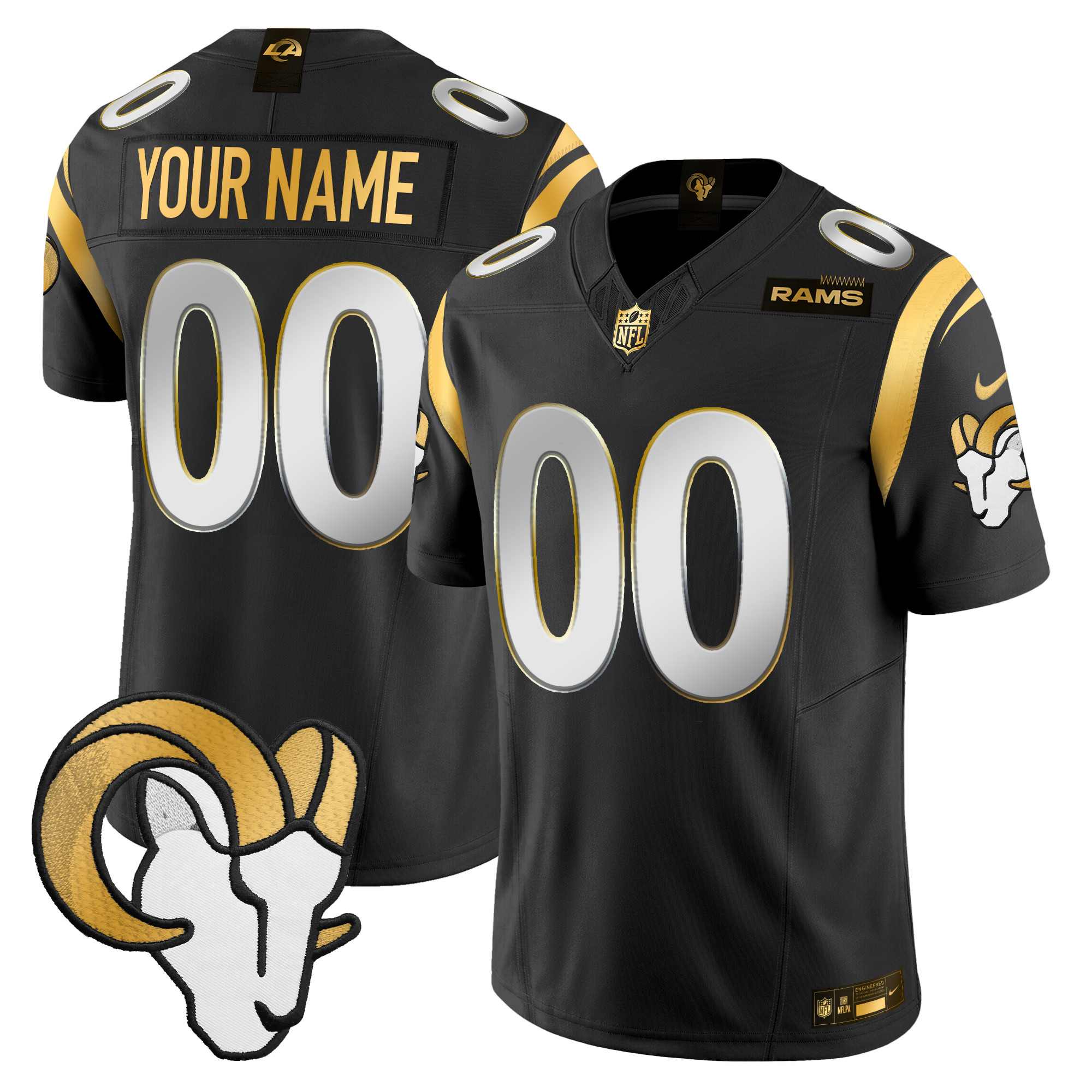 Men's Los Angeles Rams 2024 Gold Vapor Limited Custom Black Limited Jersey - All Stitched