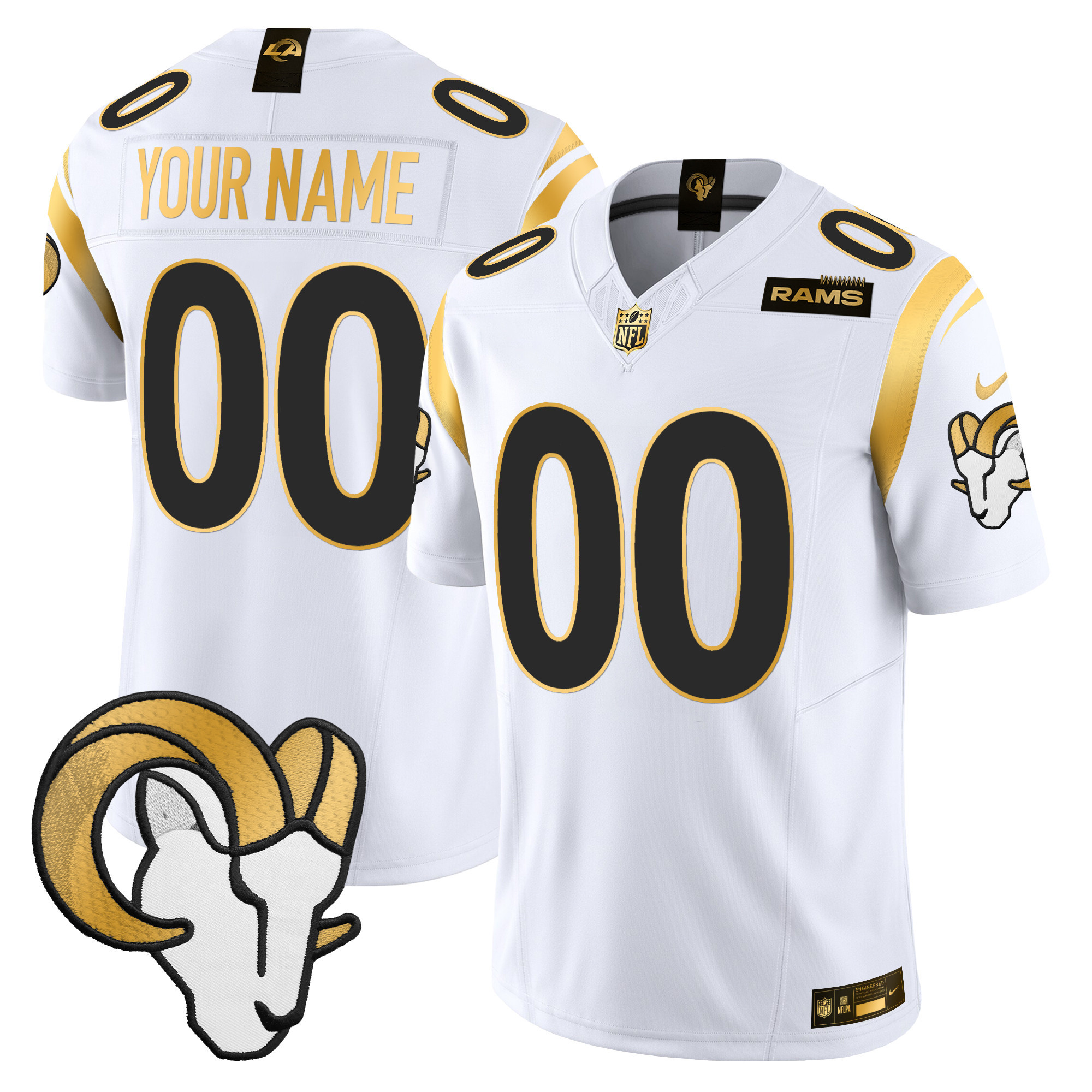 Men's Los Angeles Rams 2024 Gold Vapor Limited Custom White Jersey - All Stitched