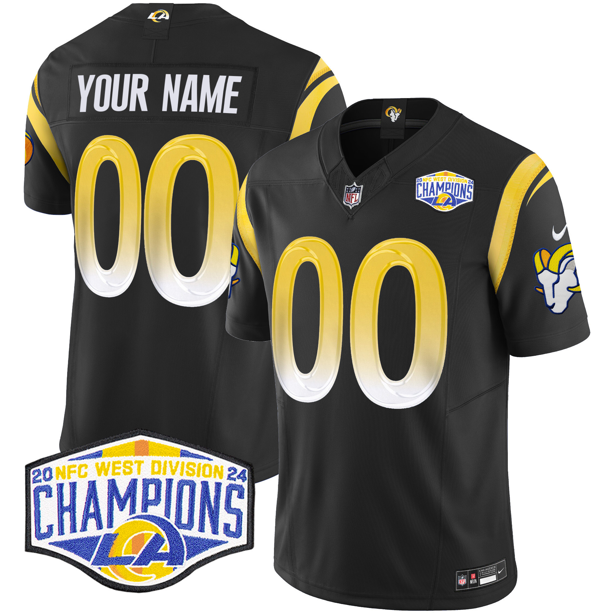 Men's Los Angeles Rams 2024 NFC West Division Champions Vapor Limited Custom Black Jersey - All Stitched