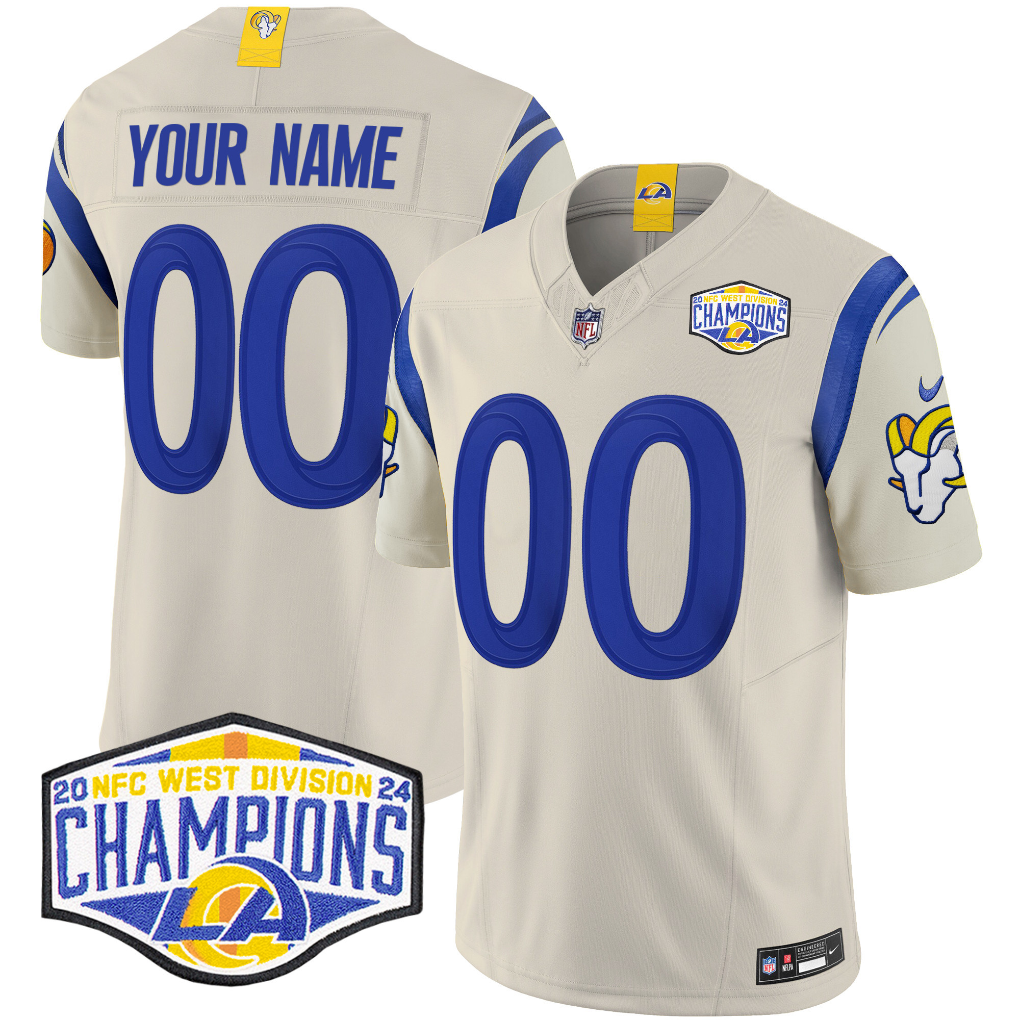 Men's Los Angeles Rams 2024 NFC West Division Champions Vapor Limited Custom Bone Jersey - All Stitched