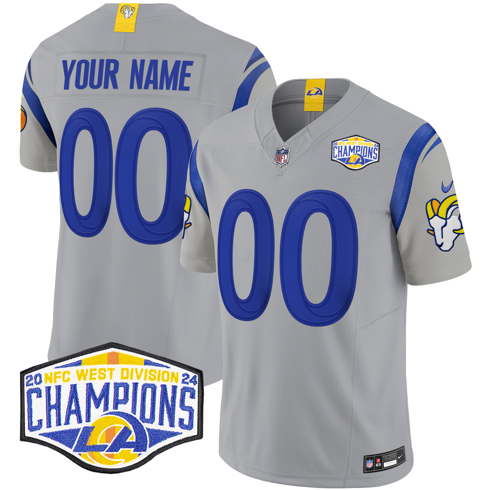 Men's Los Angeles Rams 2024 NFC West Division Champions Vapor Limited Custom Gray Jersey - All Stitched