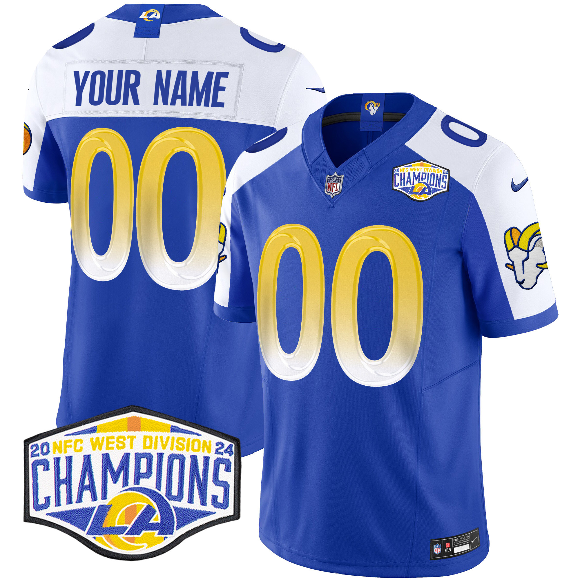 Men's Los Angeles Rams 2024 NFC West Division Champions Vapor Limited Custom Royal Alternate Jersey - All Stitched