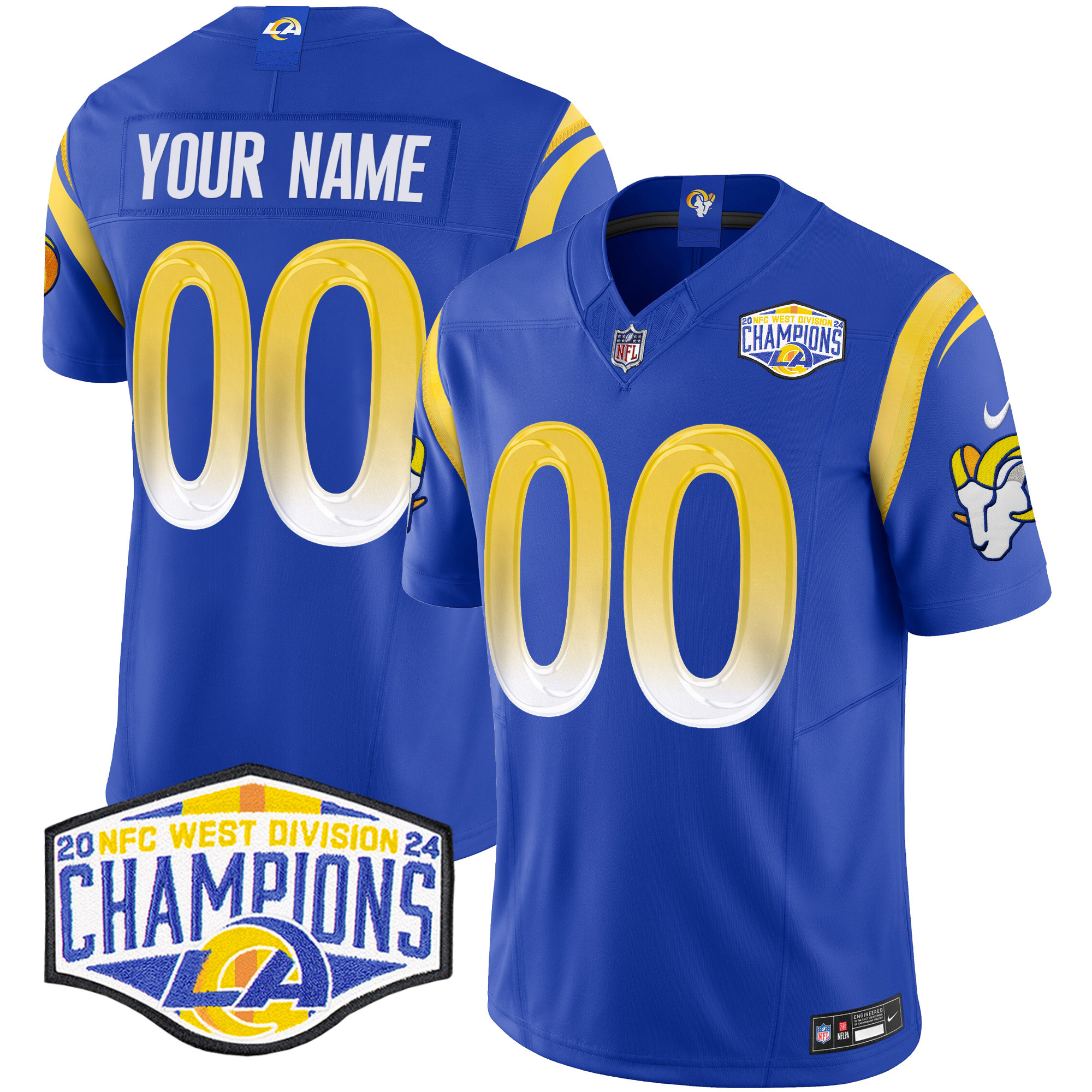 Men's Los Angeles Rams 2024 NFC West Division Champions Vapor Limited Custom Royal Jersey - All Stitched