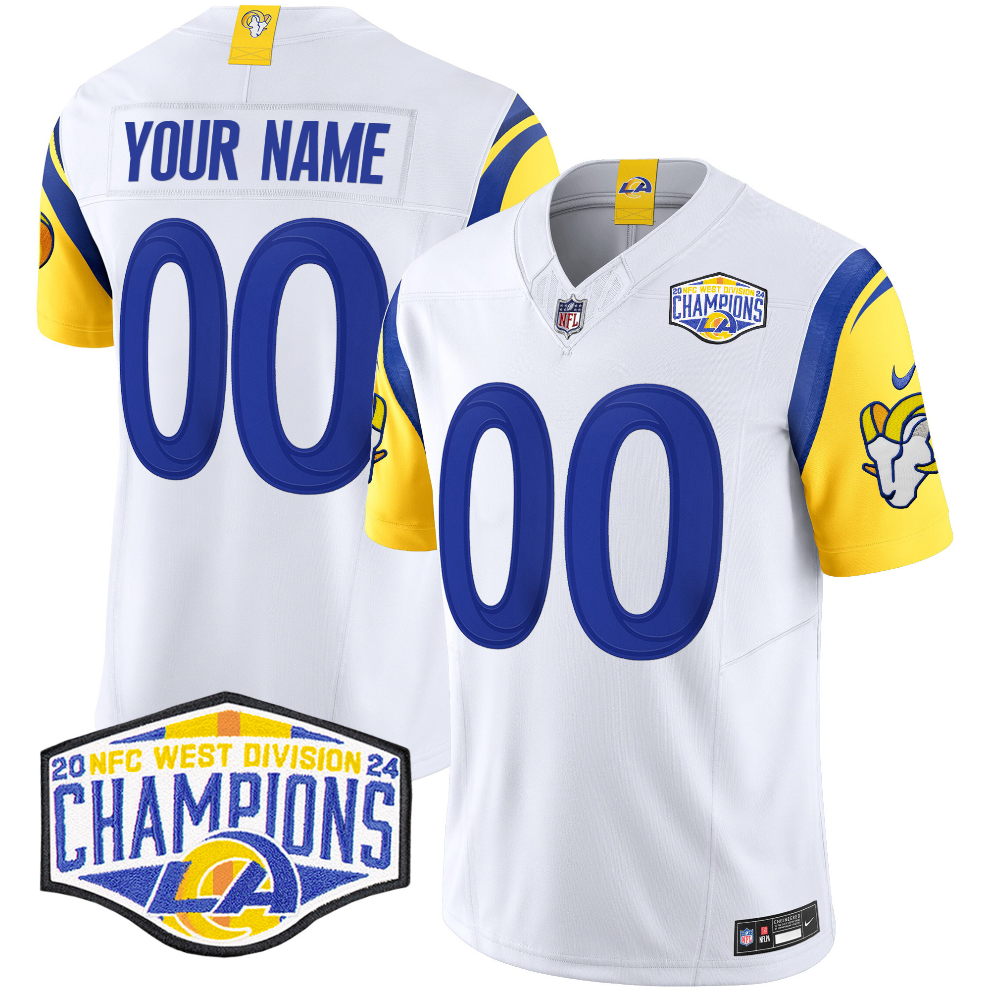 Men's Los Angeles Rams 2024 NFC West Division Champions Vapor Limited Custom White Jersey - All Stitched