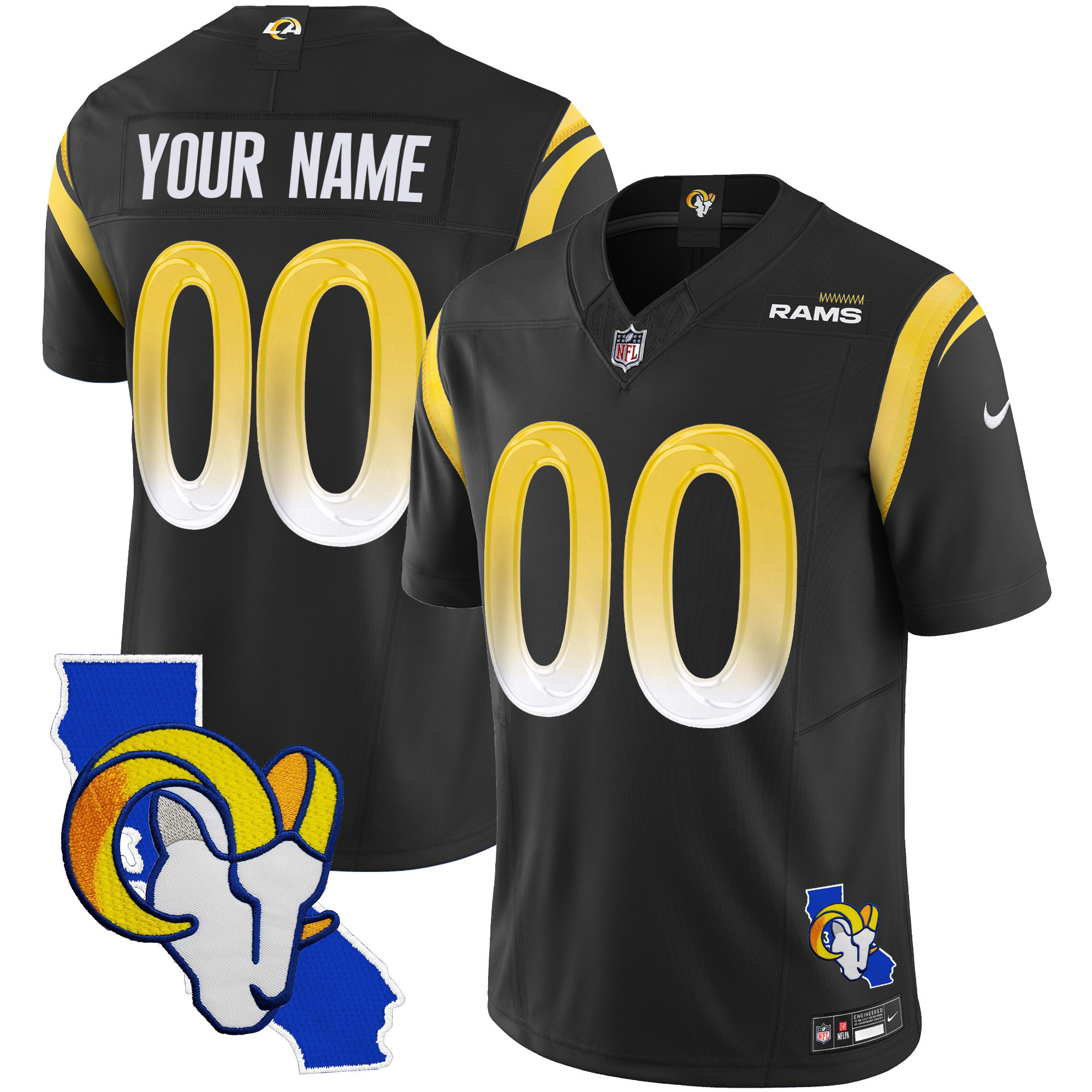 Men's Los Angeles Rams California Patch Vapor Limited Custom Black Jersey - All Stitched