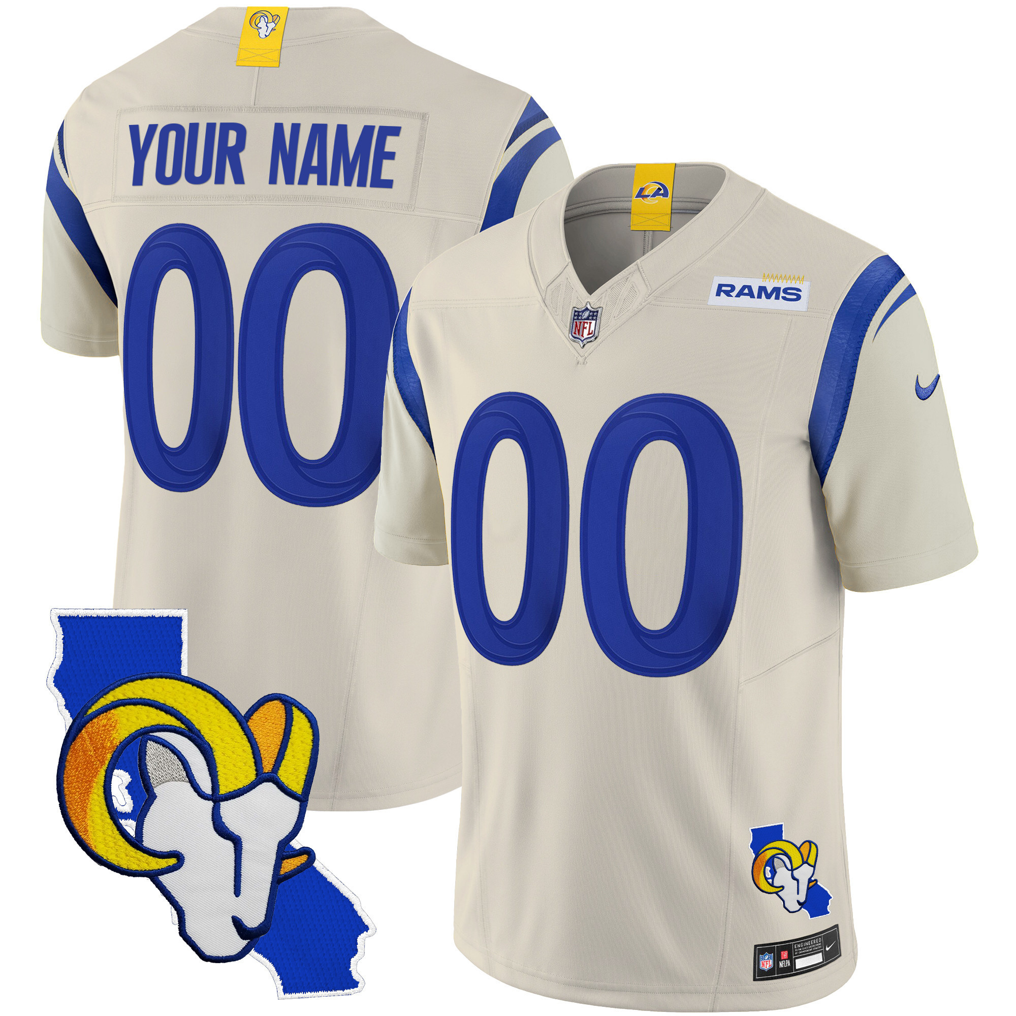Men's Los Angeles Rams California Patch Vapor Limited Custom Bone Jersey - All Stitched
