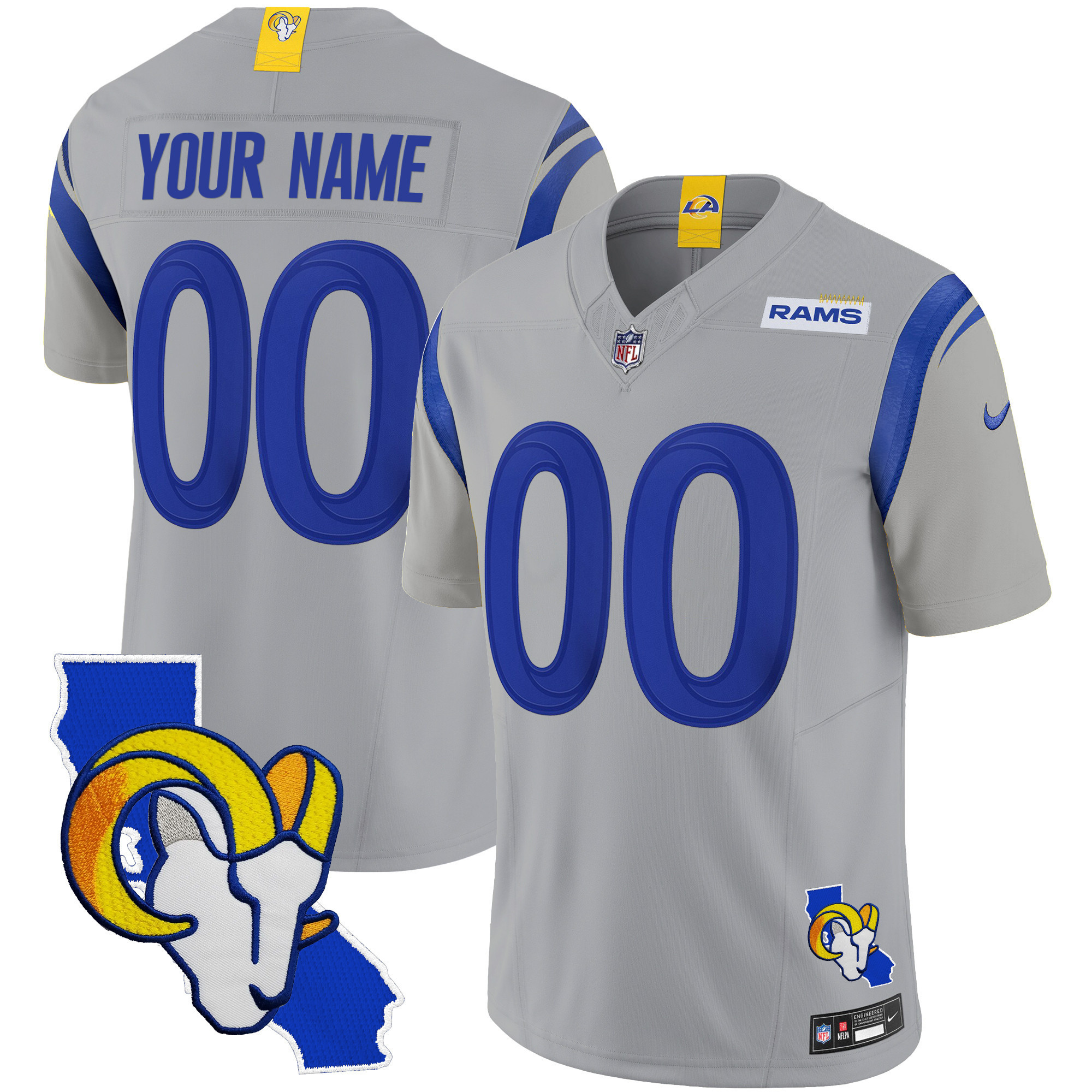 Men's Los Angeles Rams California Patch Vapor Limited Custom Gray Jersey - All Stitched