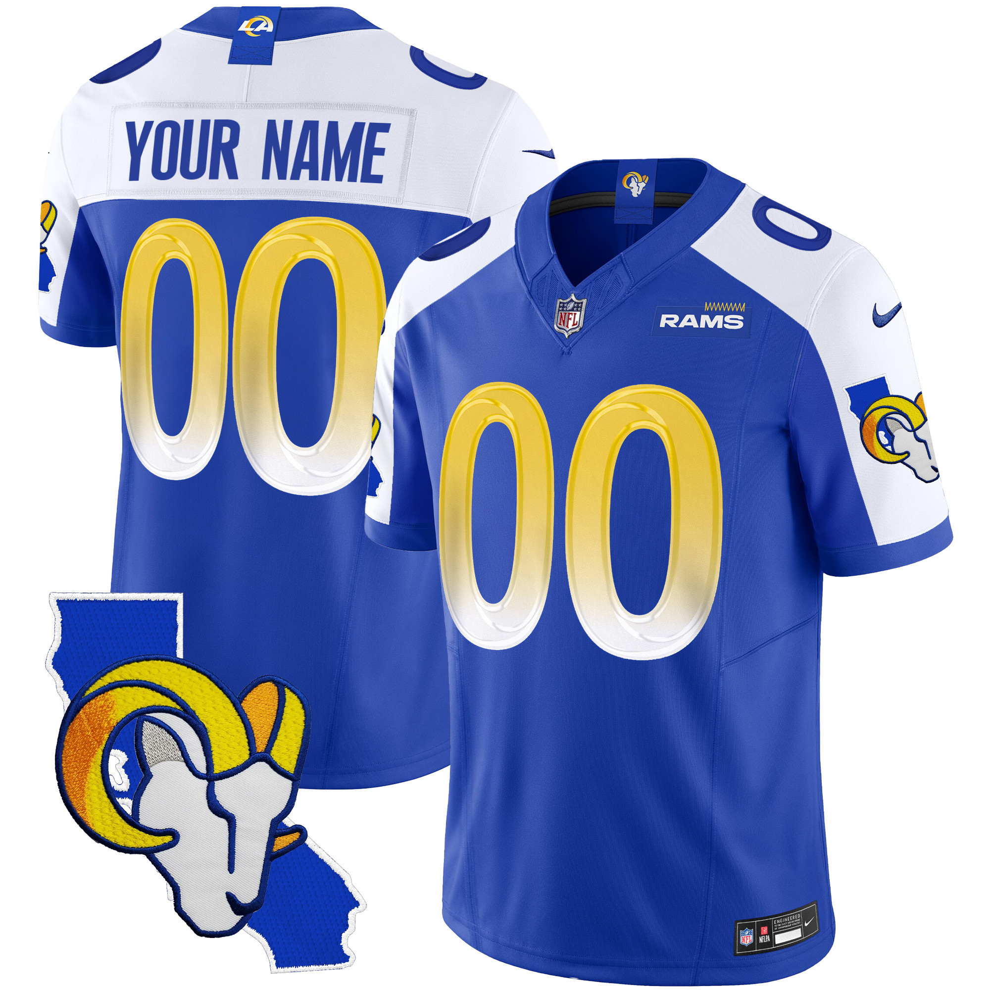 Men's Los Angeles Rams California Patch Vapor Limited Custom Royal Alternate Jersey - All Stitched