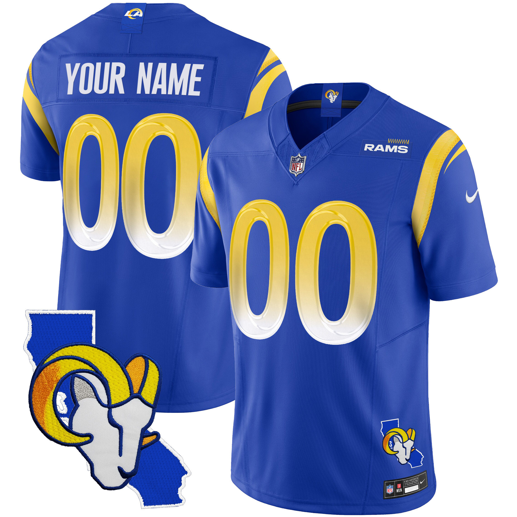 Men's Los Angeles Rams California Patch Vapor Limited Custom Royal Jersey - All Stitched