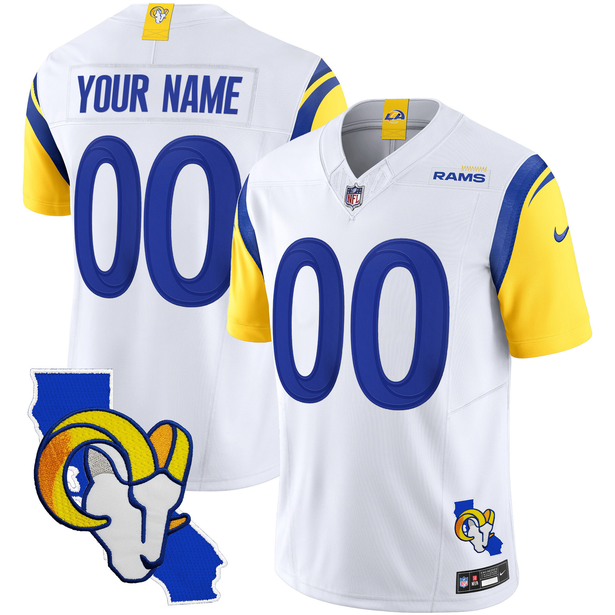 Men's Los Angeles Rams California Patch Vapor Limited Custom White Jersey - All Stitched