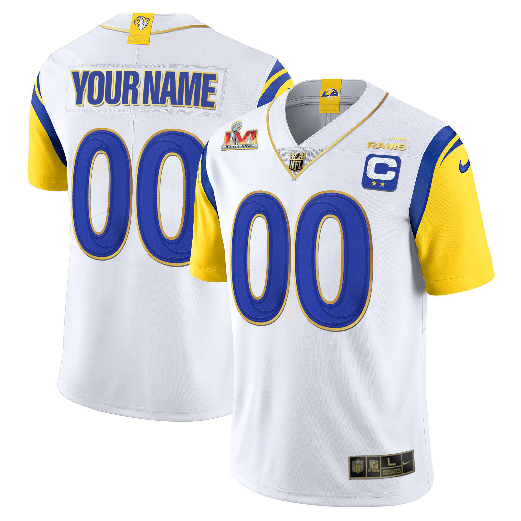 Men's Los Angeles Rams Super Bowl Lvi Vapor Gold Trim Custom Vapor Gold Trim Jersey - All Stitched