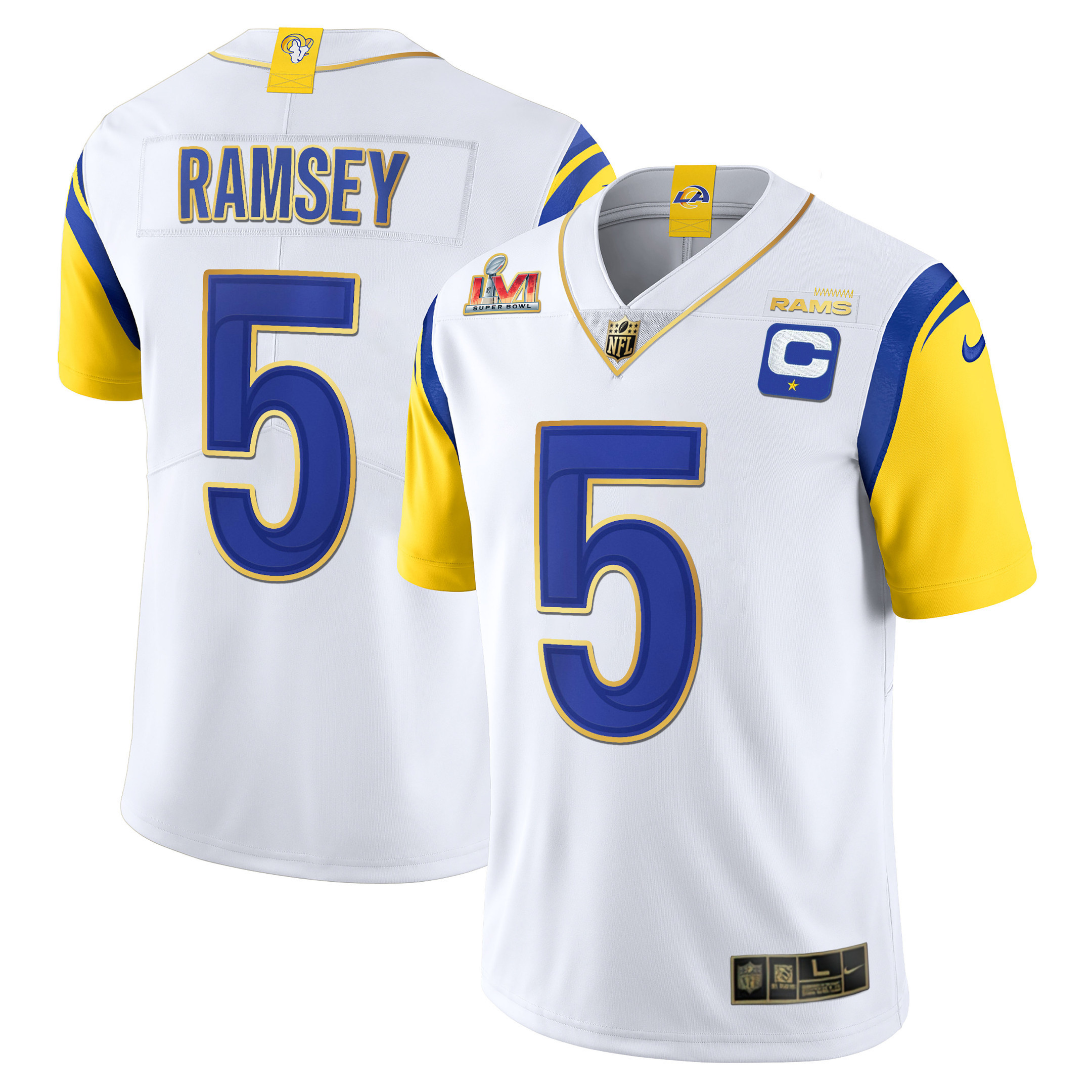 Men's Los Angeles Rams Super Bowl LVI Vapor Gold Trim Jalen Ramsey Jersey - All Stitched