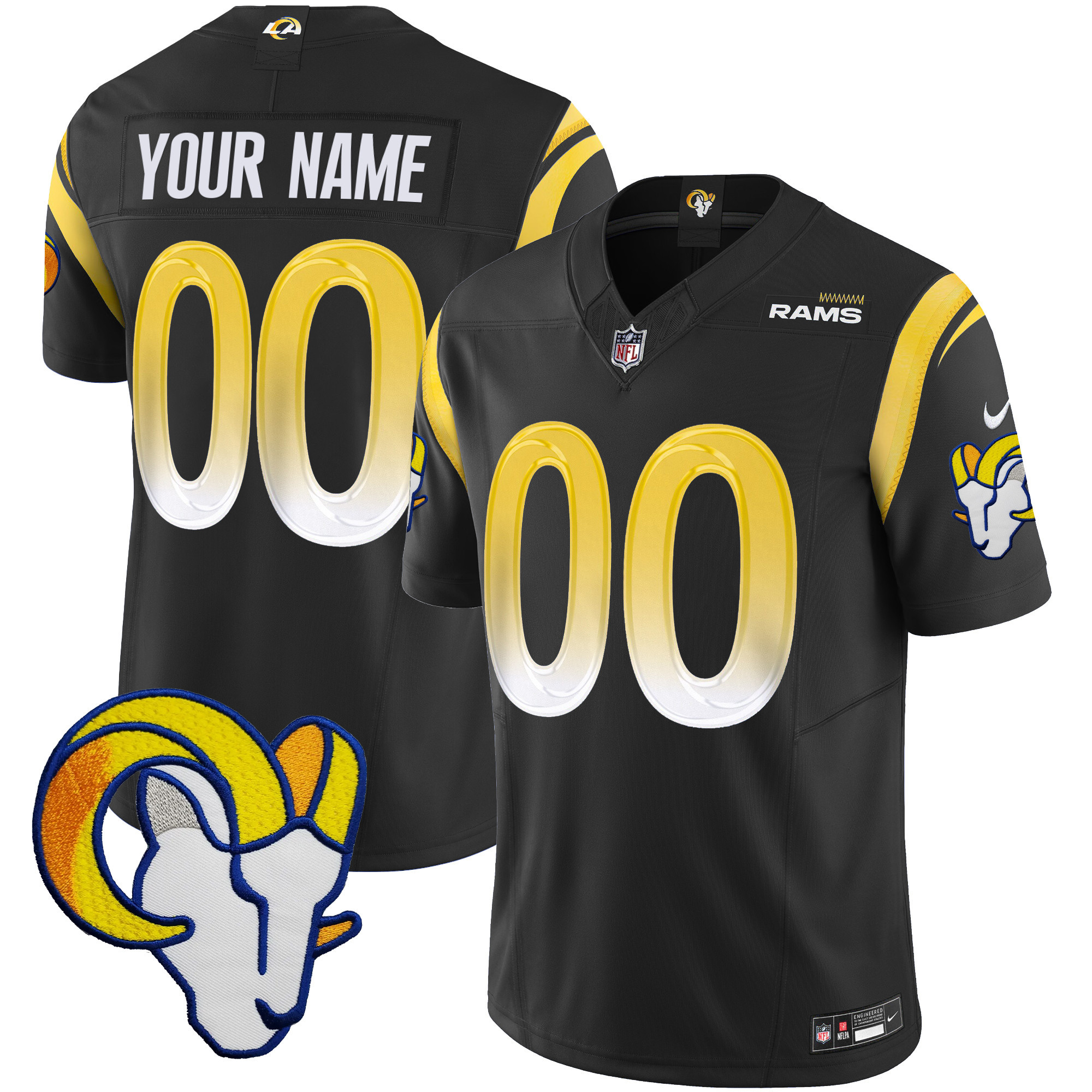 Men's Los Angeles Rams Vapor Limited Custom Black Jersey - All Stitched