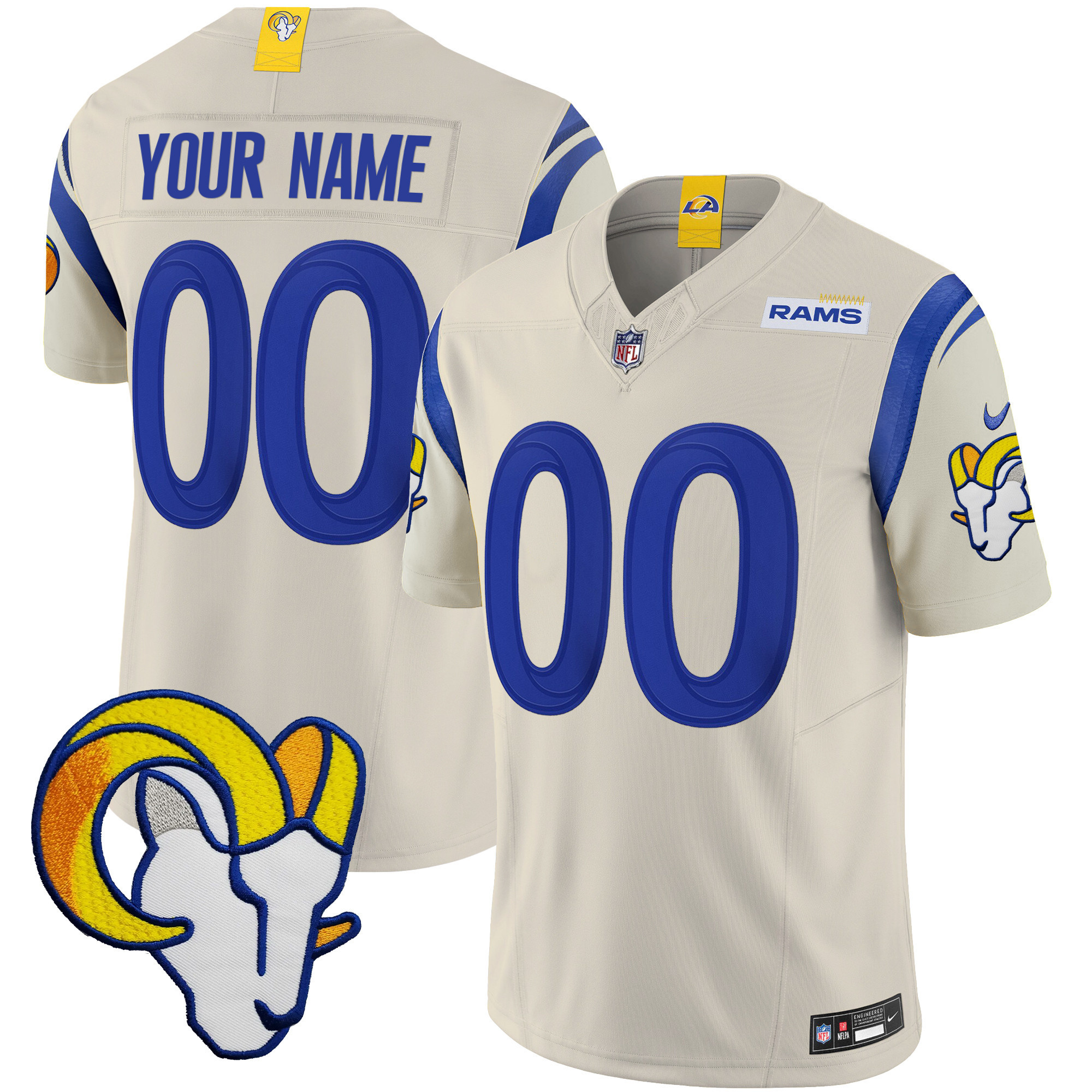 Men's Los Angeles Rams Vapor Limited Custom Bone Jersey - All Stitched