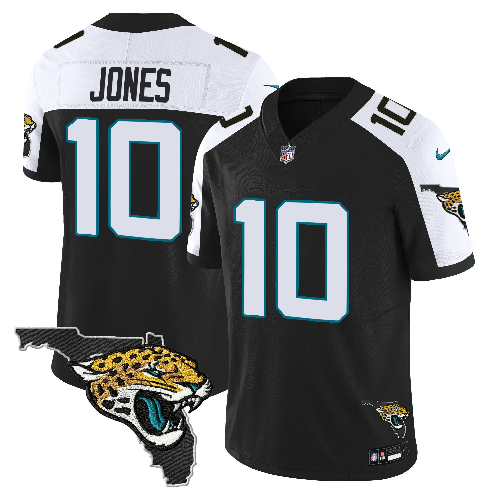 Men's Mac Jones Jacksonville Jaguars Florida Patch Vapor Black Alternate Jersey - All Stitched