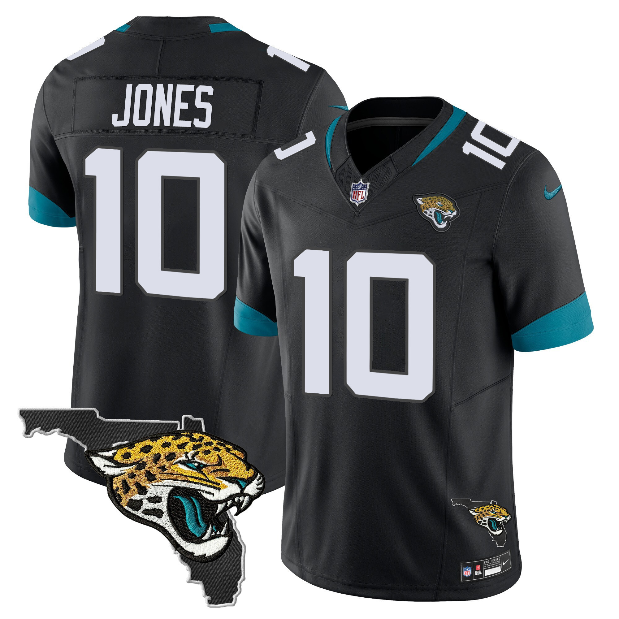 Men's Mac Jones Jacksonville Jaguars Florida Patch Vapor Black Jersey - All Stitched
