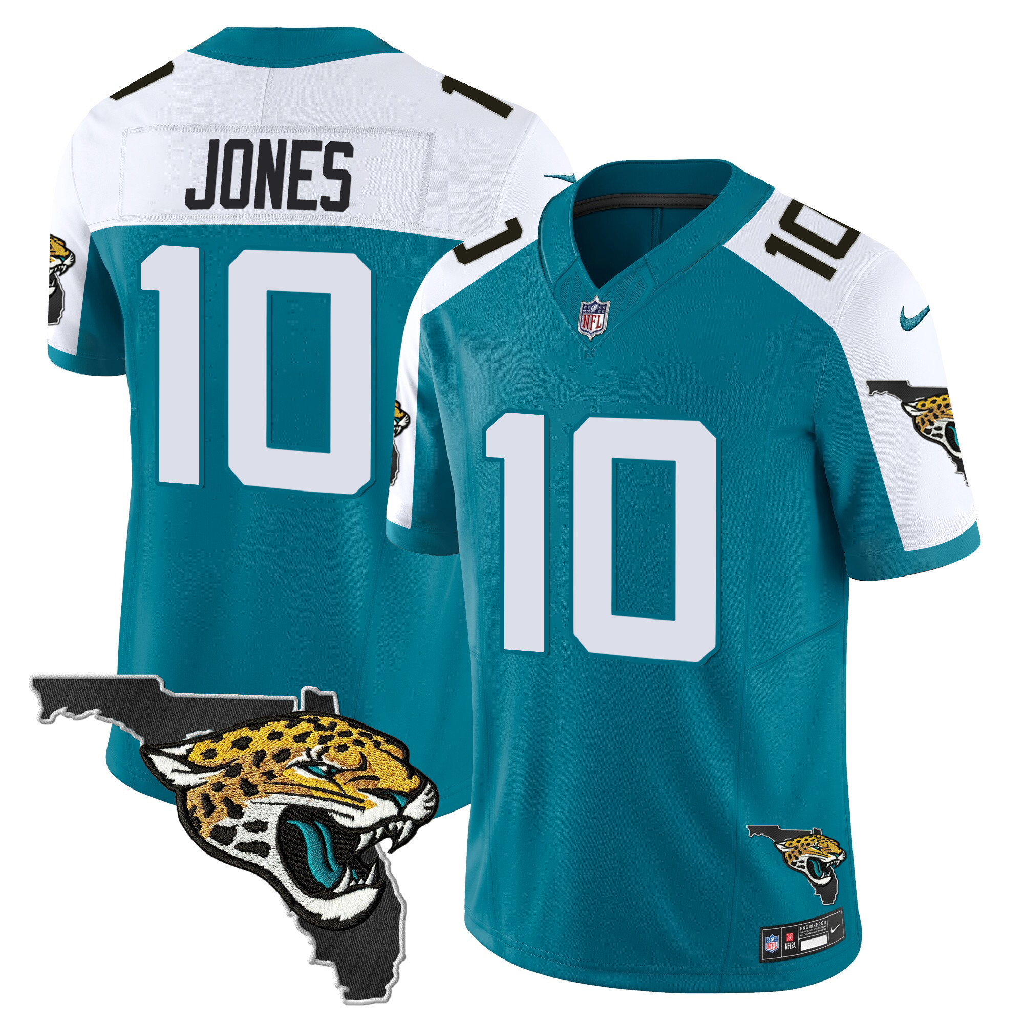 Men's Mac Jones Jacksonville Jaguars Florida Patch Vapor Teal Alternate Jersey - All Stitched