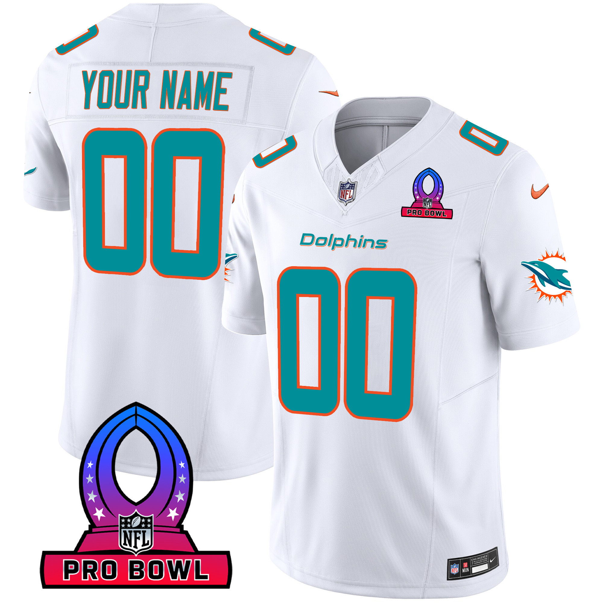 Men's Miami Dolphins 2024 Pro Bowl Patch Vapor Custom White Jersey - All Stitched