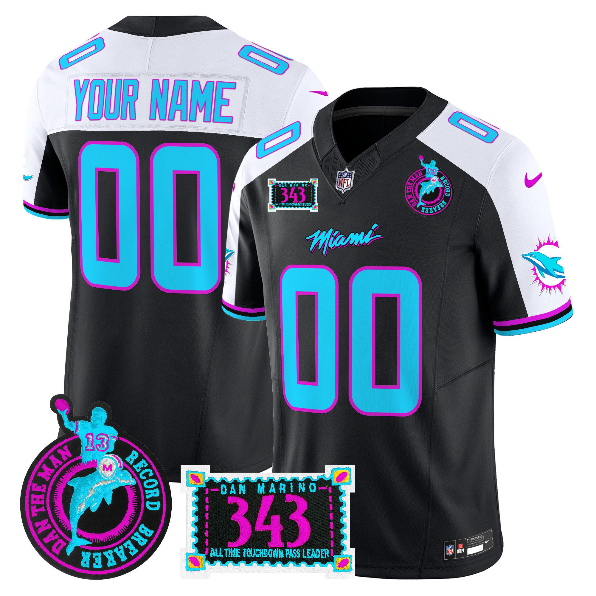 Men's Miami Dolphins "Dan the Man Record Breaker" Patch Vapor Limited Custom Black Alternate Jersey - All Stitched