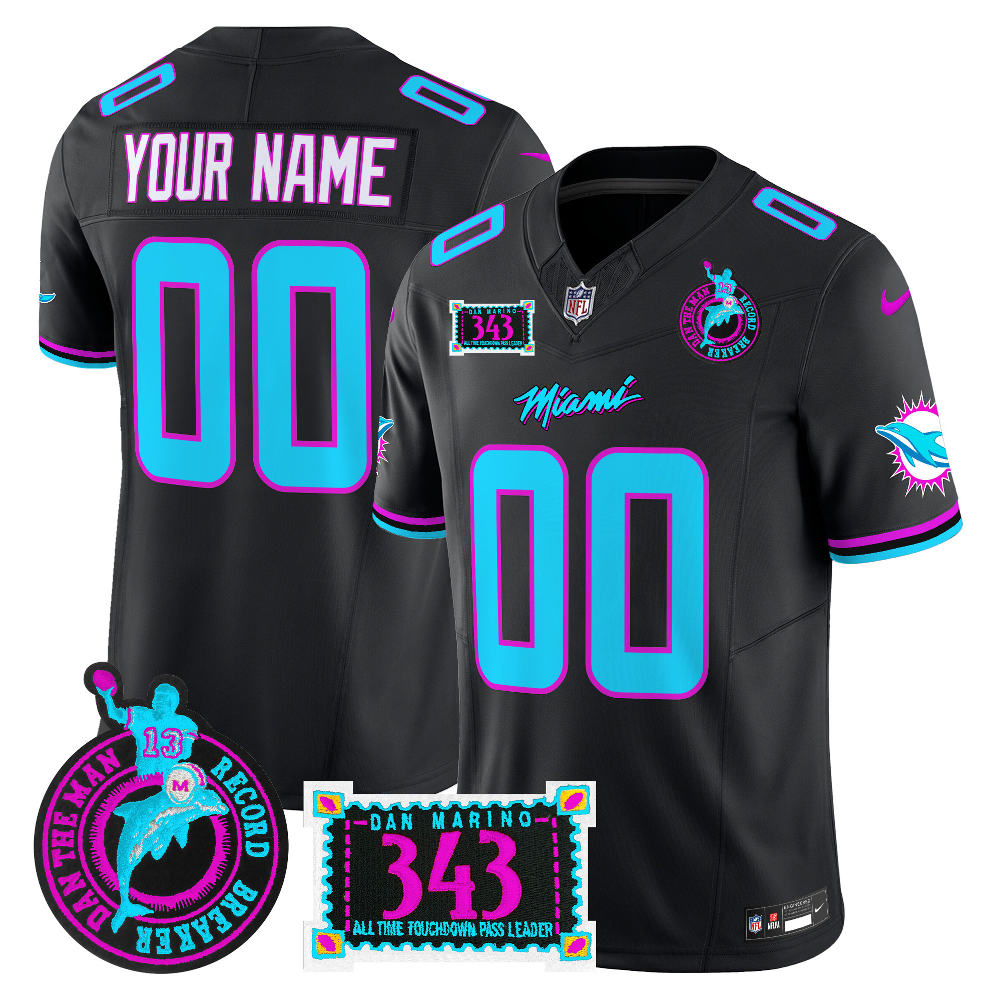 Men's Miami Dolphins "Dan the Man Record Breaker" Patch Vapor Limited Custom Black Jersey - All Stitched