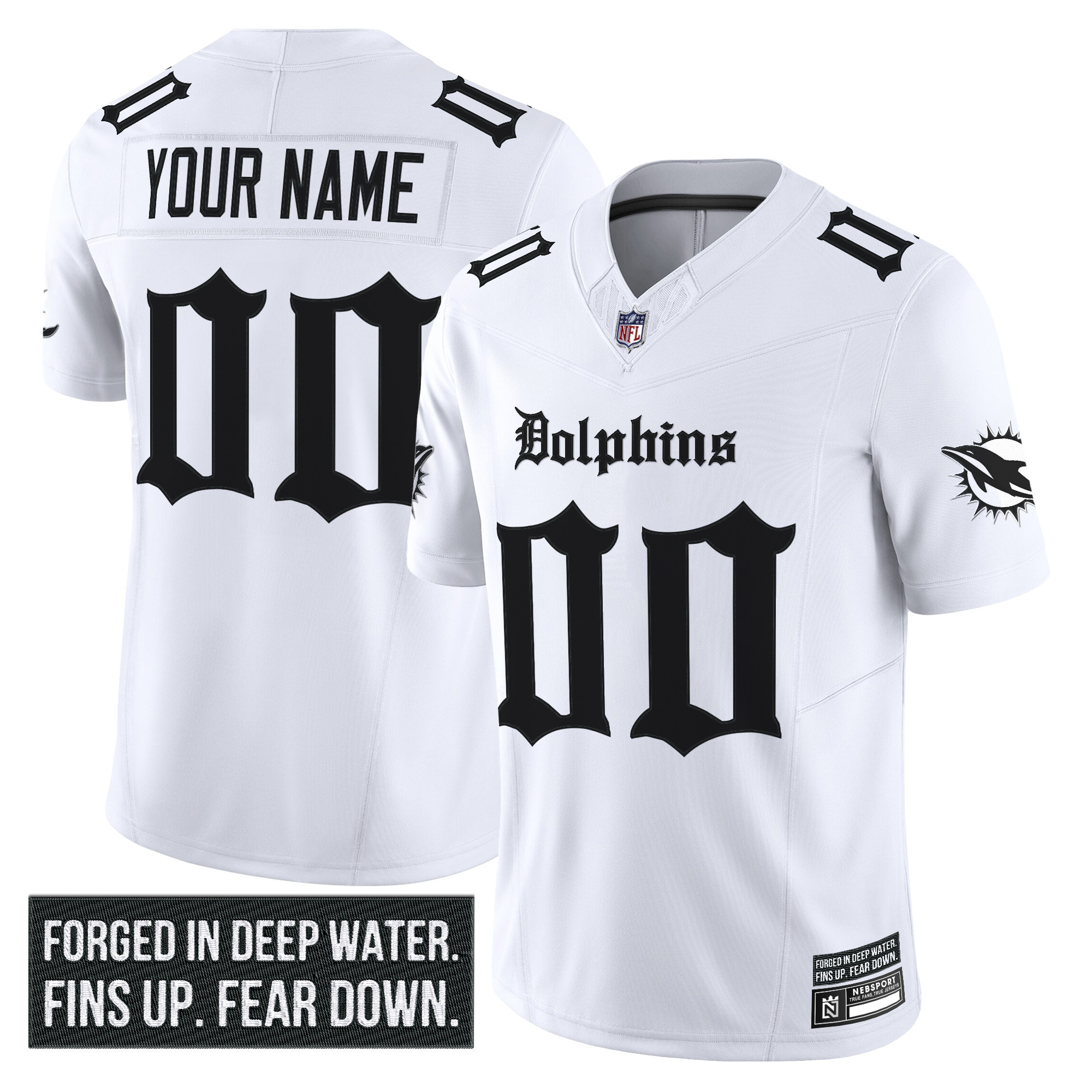 Men's Miami Dolphins 'Gothic Deep Water Edition' Vapor Limited Custom White Jersey - All Stitched