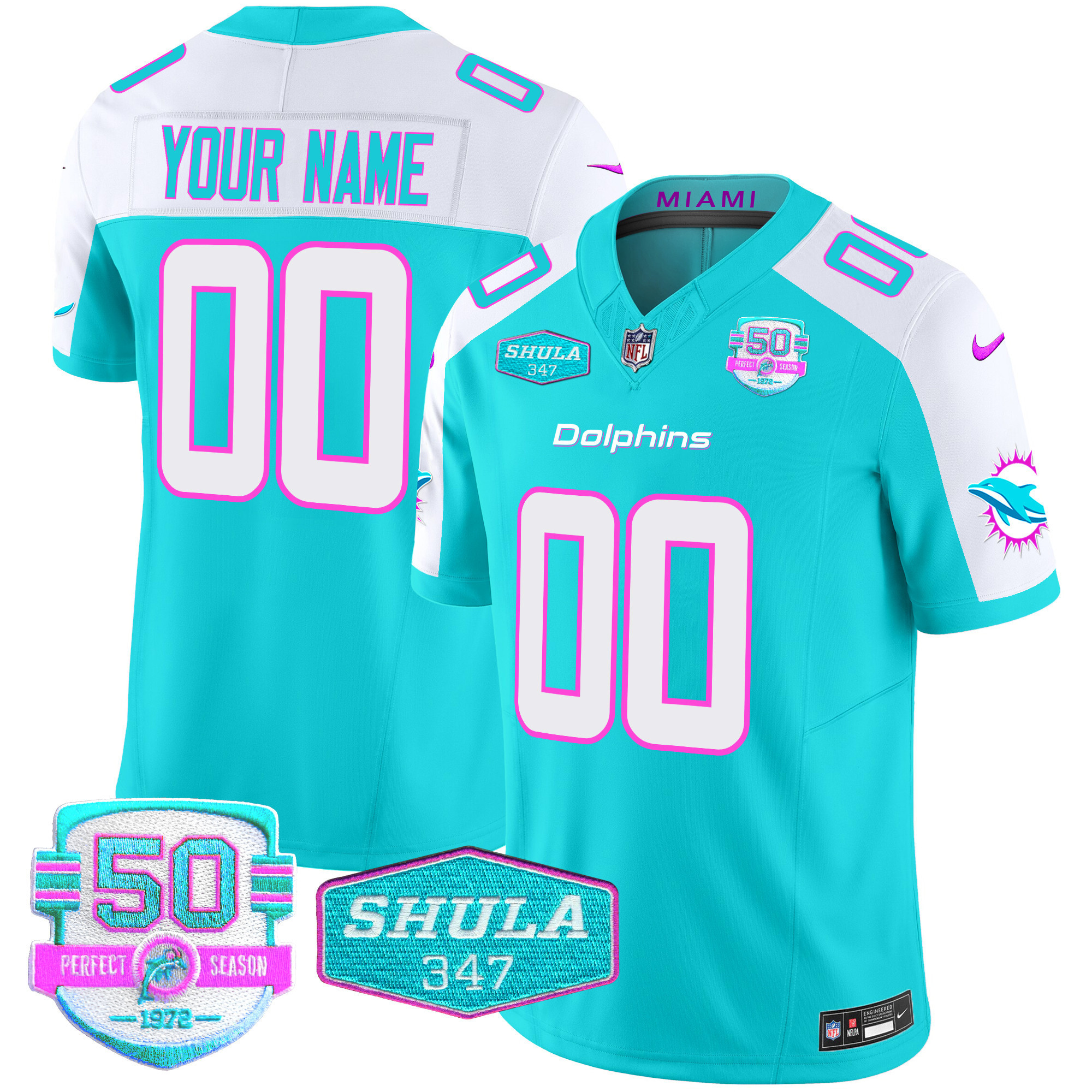 Men's Miami Dolphins "Miami Vice" Vapor Limited Custom Aqua Alternate Jersey - All Stitched