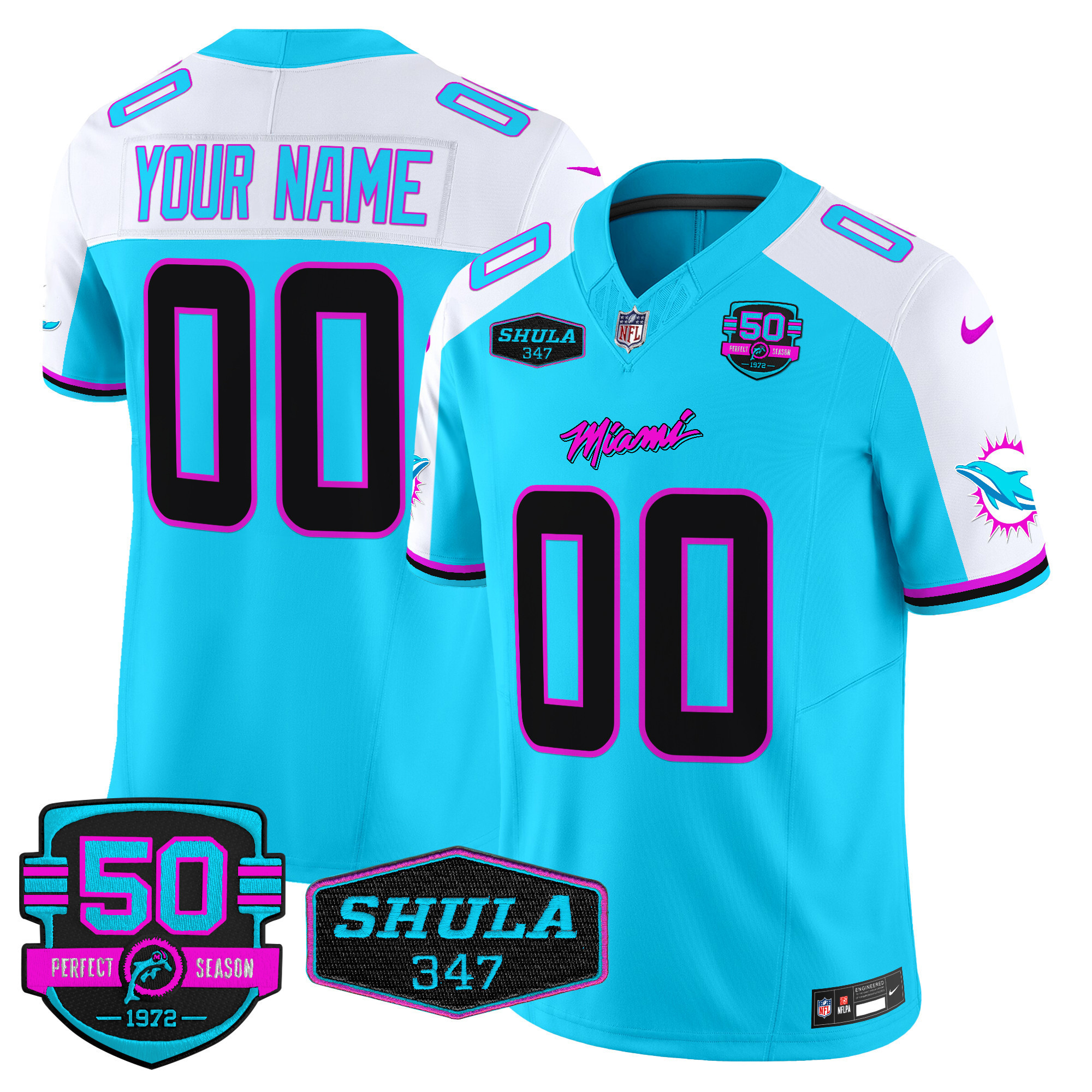 Men's Miami Dolphins "Miami Vice" Vapor Limited Custom Aqua Alternate Jersey - All Stitched