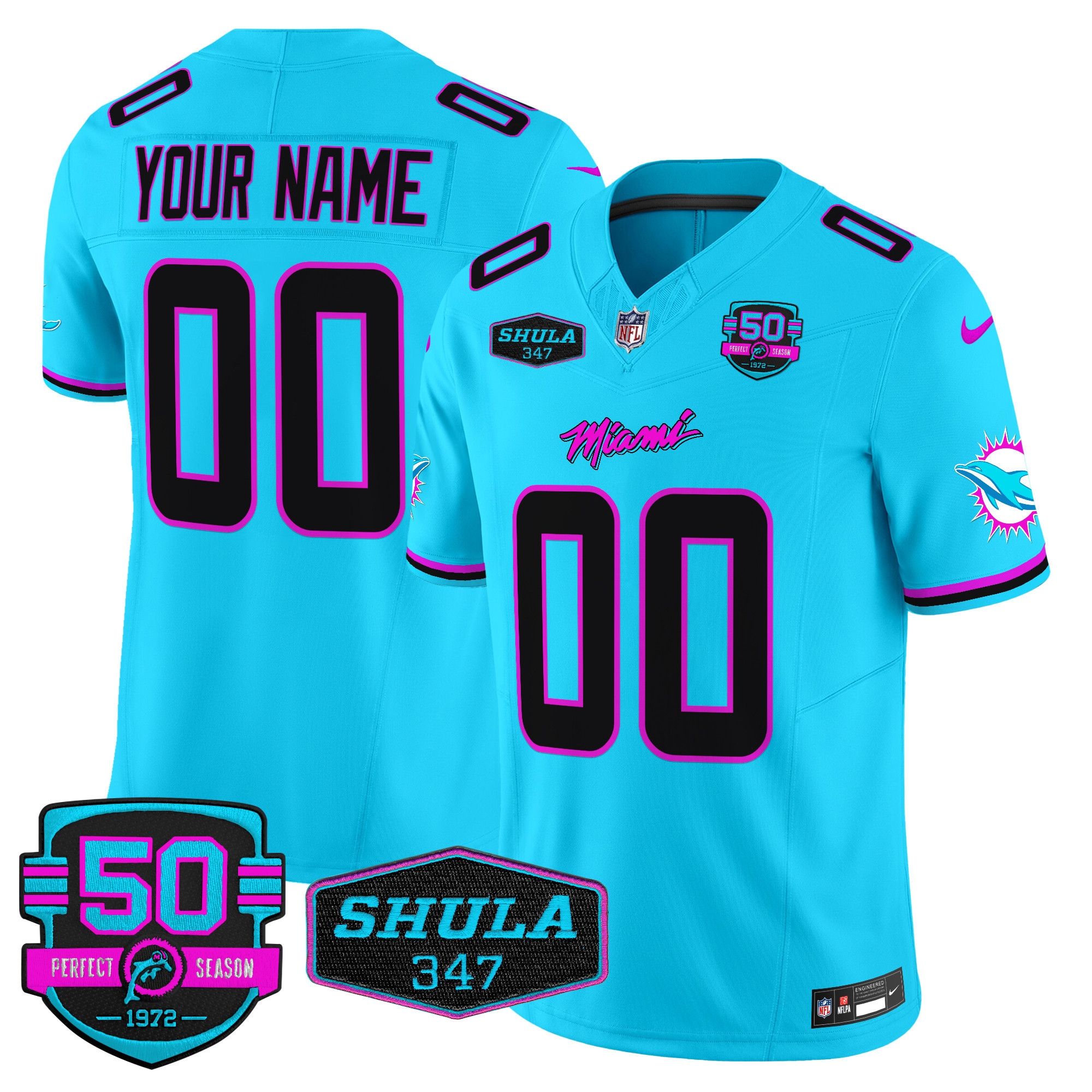 Men's Miami Dolphins "Miami Vice" Vapor Limited Custom Aqua Jersey - All Stitched