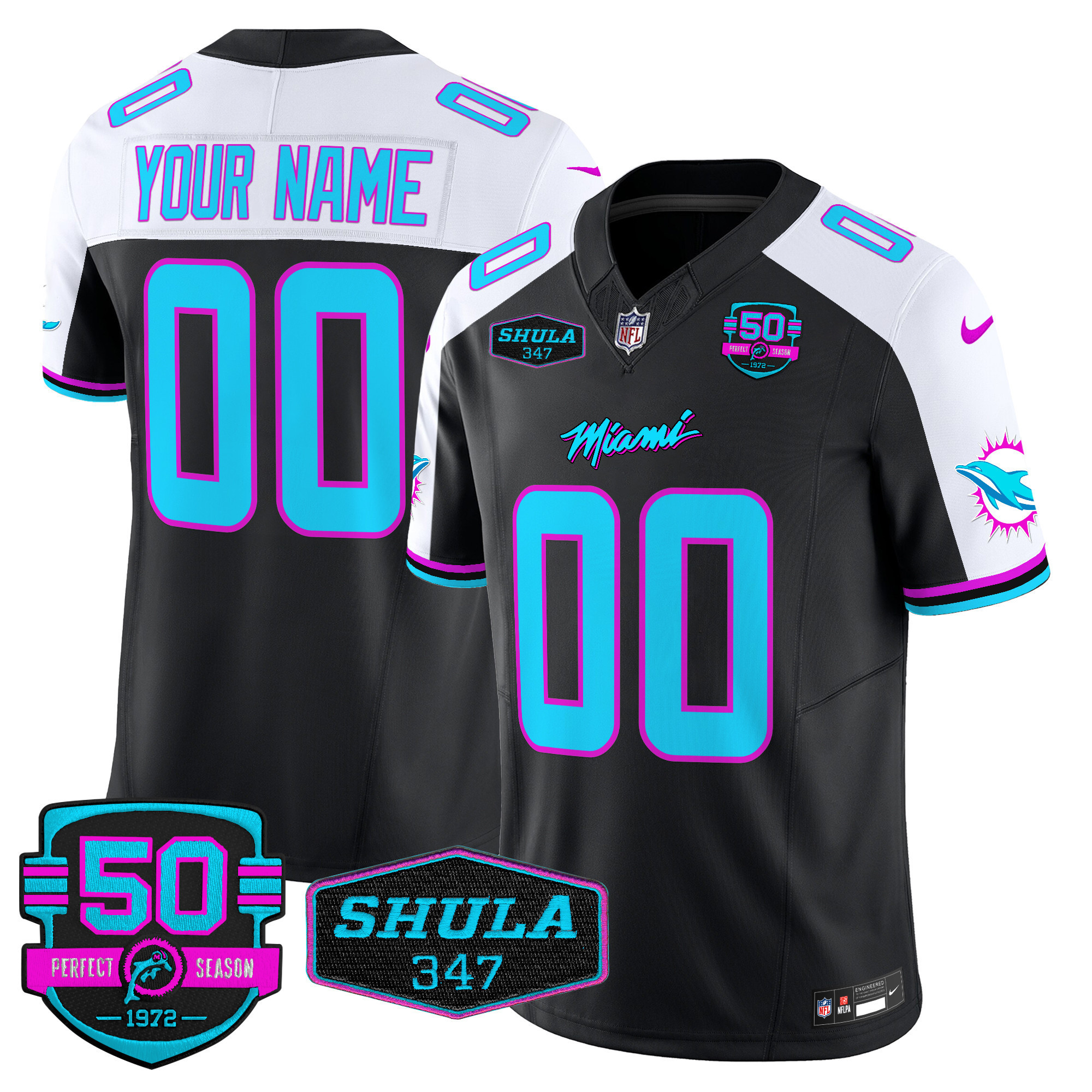 Men's Miami Dolphins "Miami Vice" Vapor Limited Custom Black Alternate Jersey - All Stitched