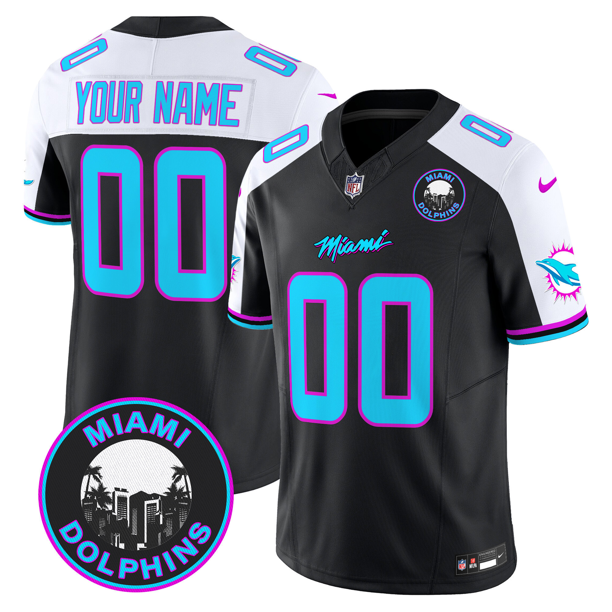 Men's Miami Dolphins "Miami Vice" Vapor Limited Custom Black Alternate Jersey - All Stitched