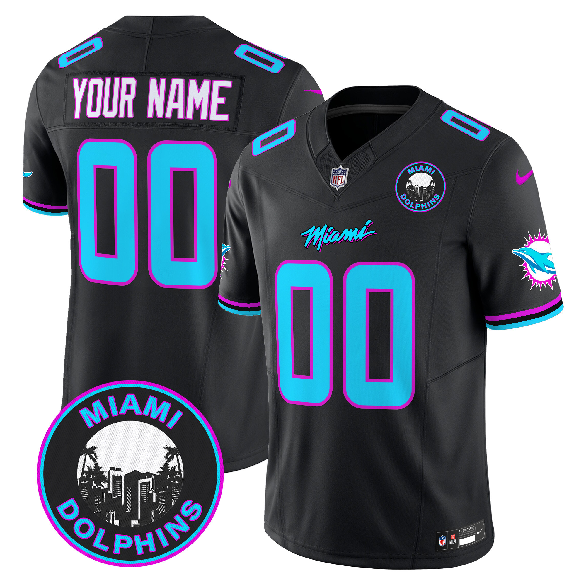 Men's Miami Dolphins "Miami Vice" Vapor Limited Custom Black Jersey - All Stitched