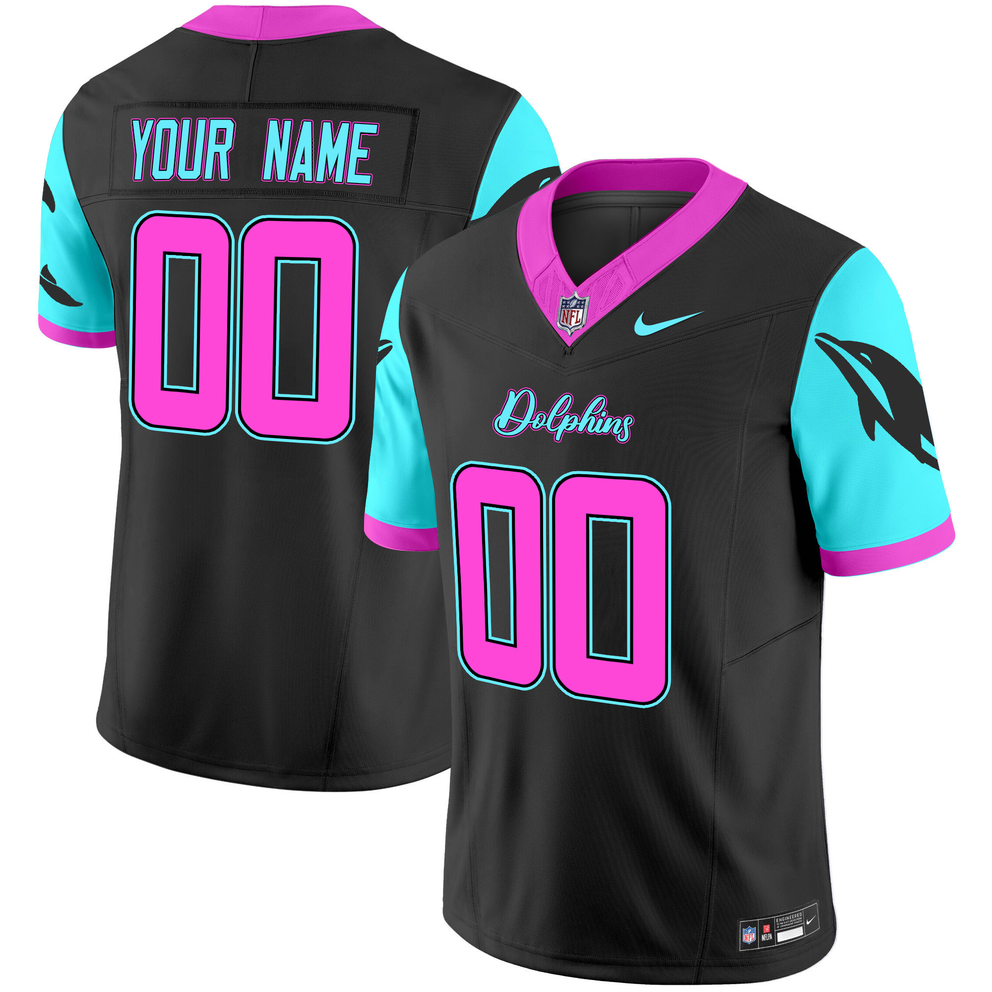 Men's Miami Dolphins "Miami Vice" Vapor Limited Custom Black Jersey - All Stitched
