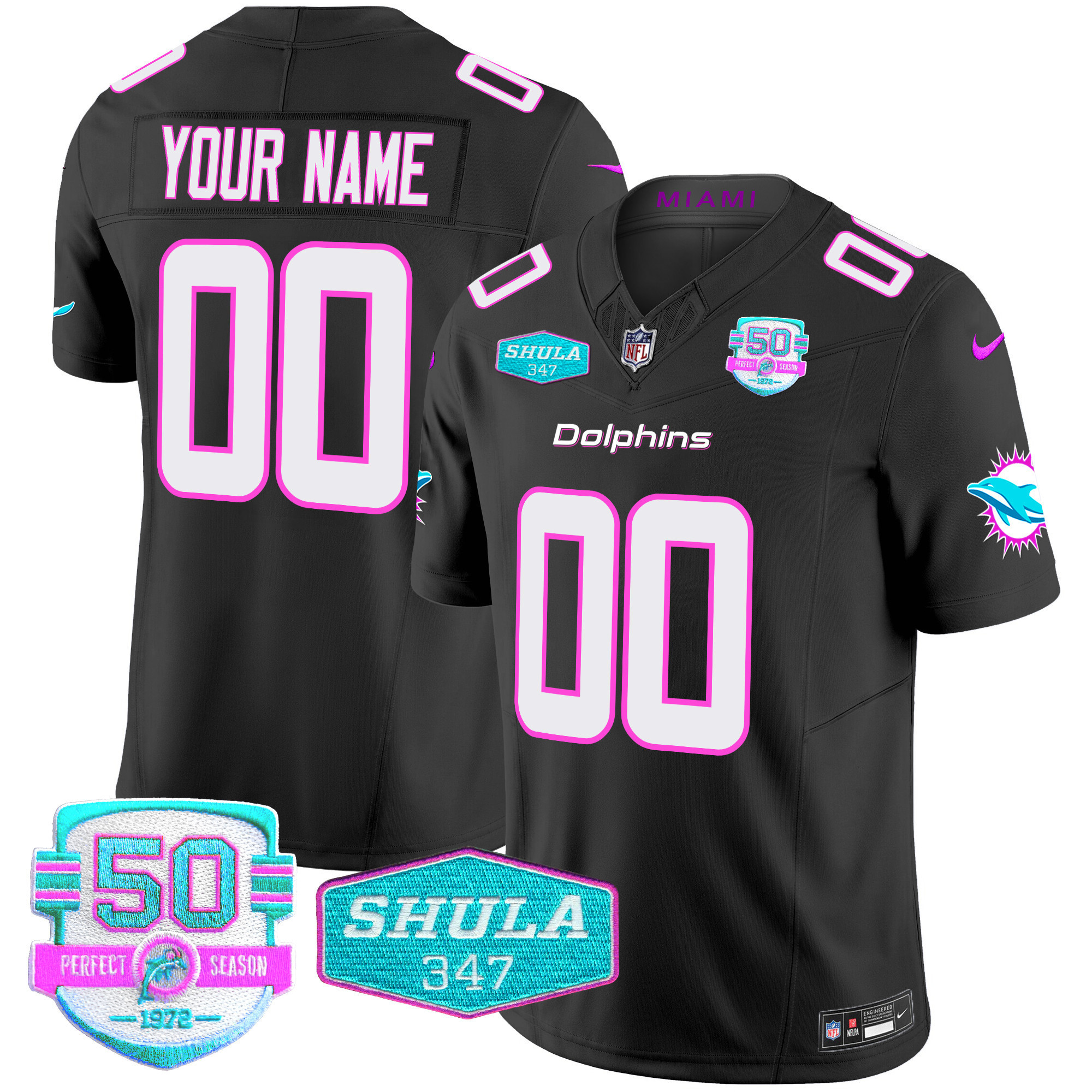Men's Miami Dolphins "Miami Vice" Vapor Limited Custom Black Jersey - All Stitched