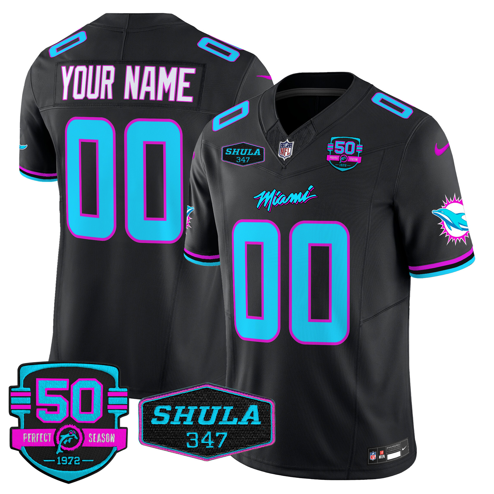 Men's Miami Dolphins "Miami Vice" Vapor Limited Custom Black Jersey - All Stitched